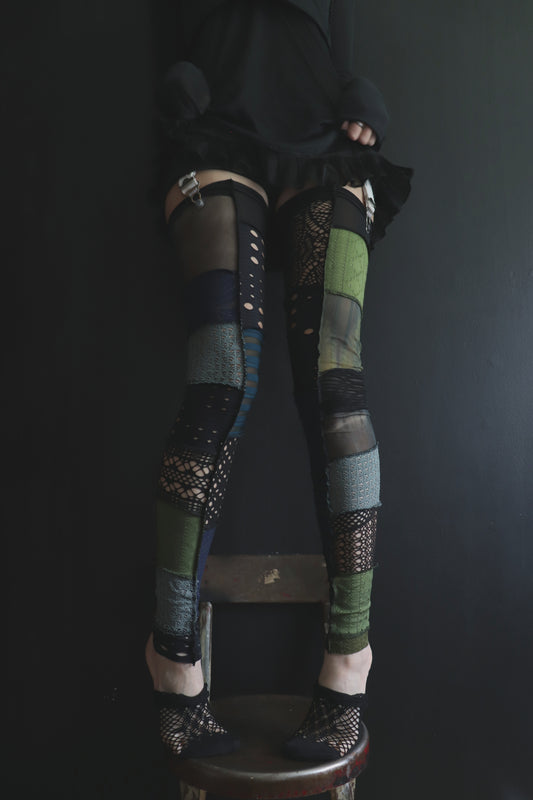 NowAllYourRescueDoorsAreAllClosing (One Size) Footless Thigh High Stockings Seaweed Mix