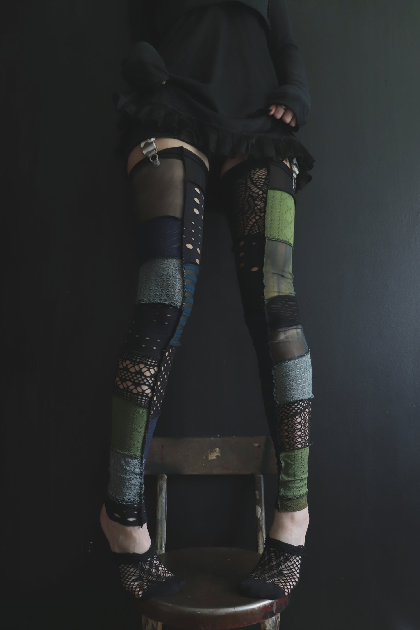 NowAllYourRescueDoorsAreAllClosing (One Size) Footless Thigh High Stockings Seaweed Mix