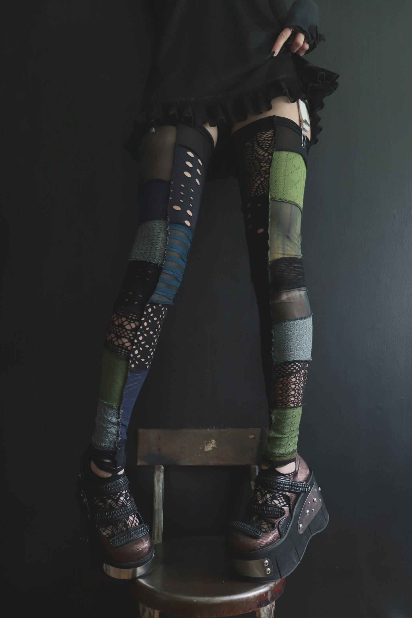 NowAllYourRescueDoorsAreAllClosing (One Size) Footless Thigh High Stockings Seaweed Mix
