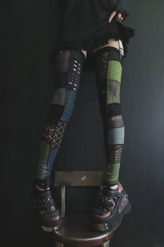 NowAllYourRescueDoorsAreAllClosing (One Size) Footless Thigh High Stockings Seaweed Mix