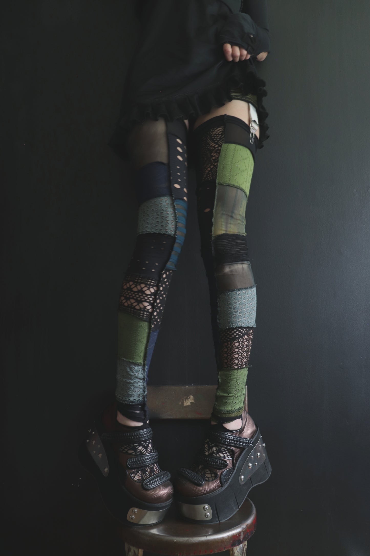 NowAllYourRescueDoorsAreAllClosing (One Size) Footless Thigh High Stockings Seaweed Mix