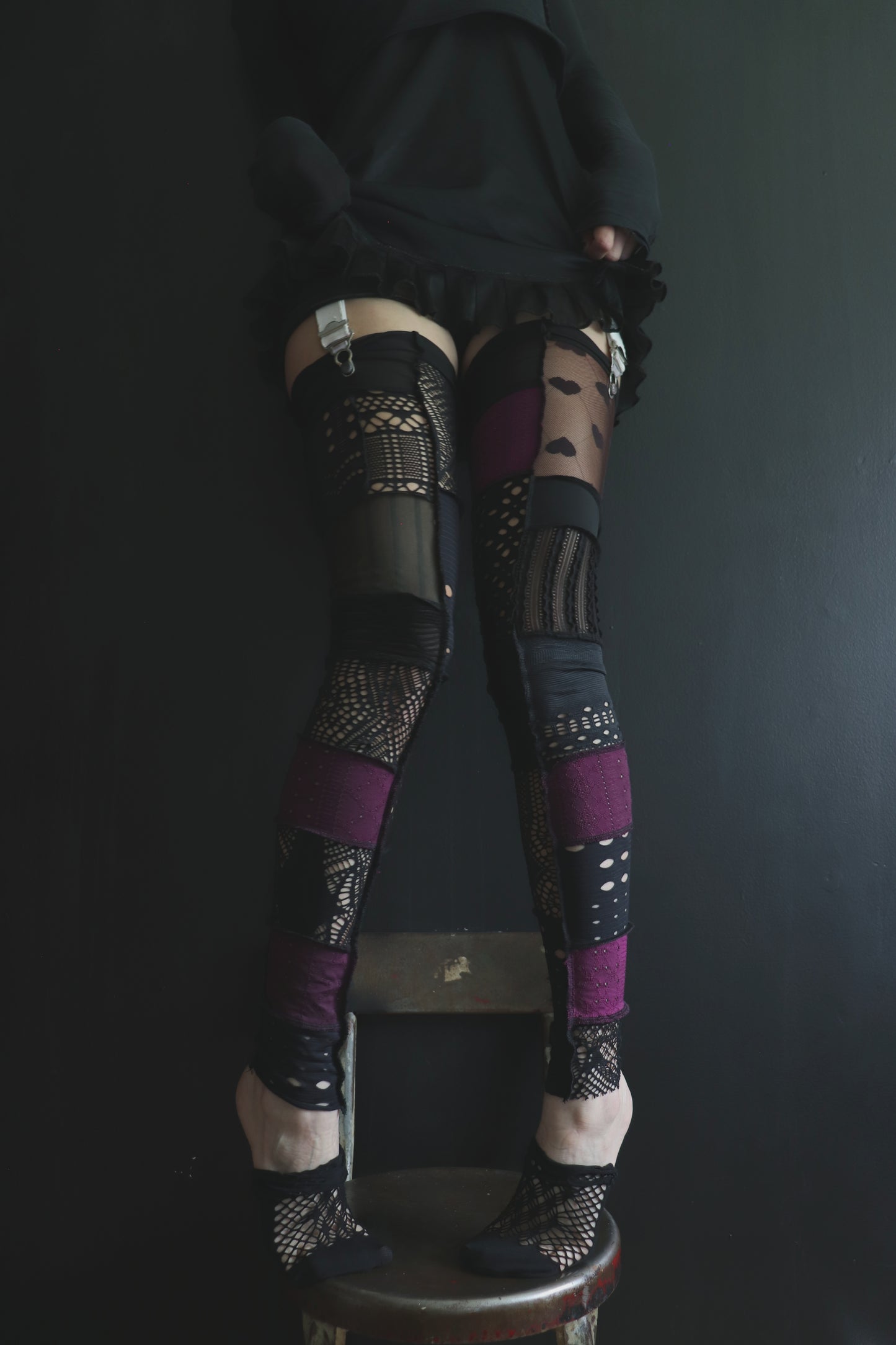 IWontBackDownIGotMyCrown (One Size) Footless Thigh High Stockings Plum Love Mix