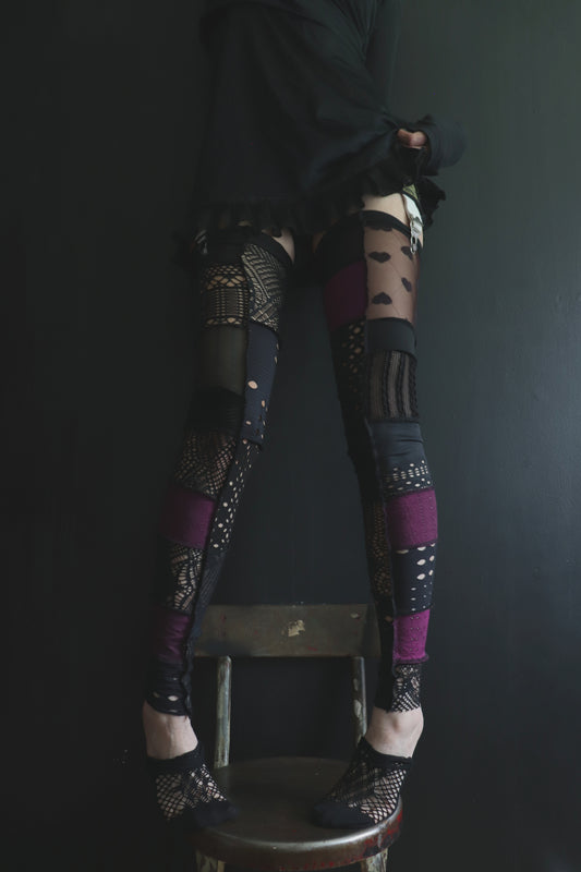 IWontBackDownIGotMyCrown (One Size) Footless Thigh High Stockings Plum Love Mix