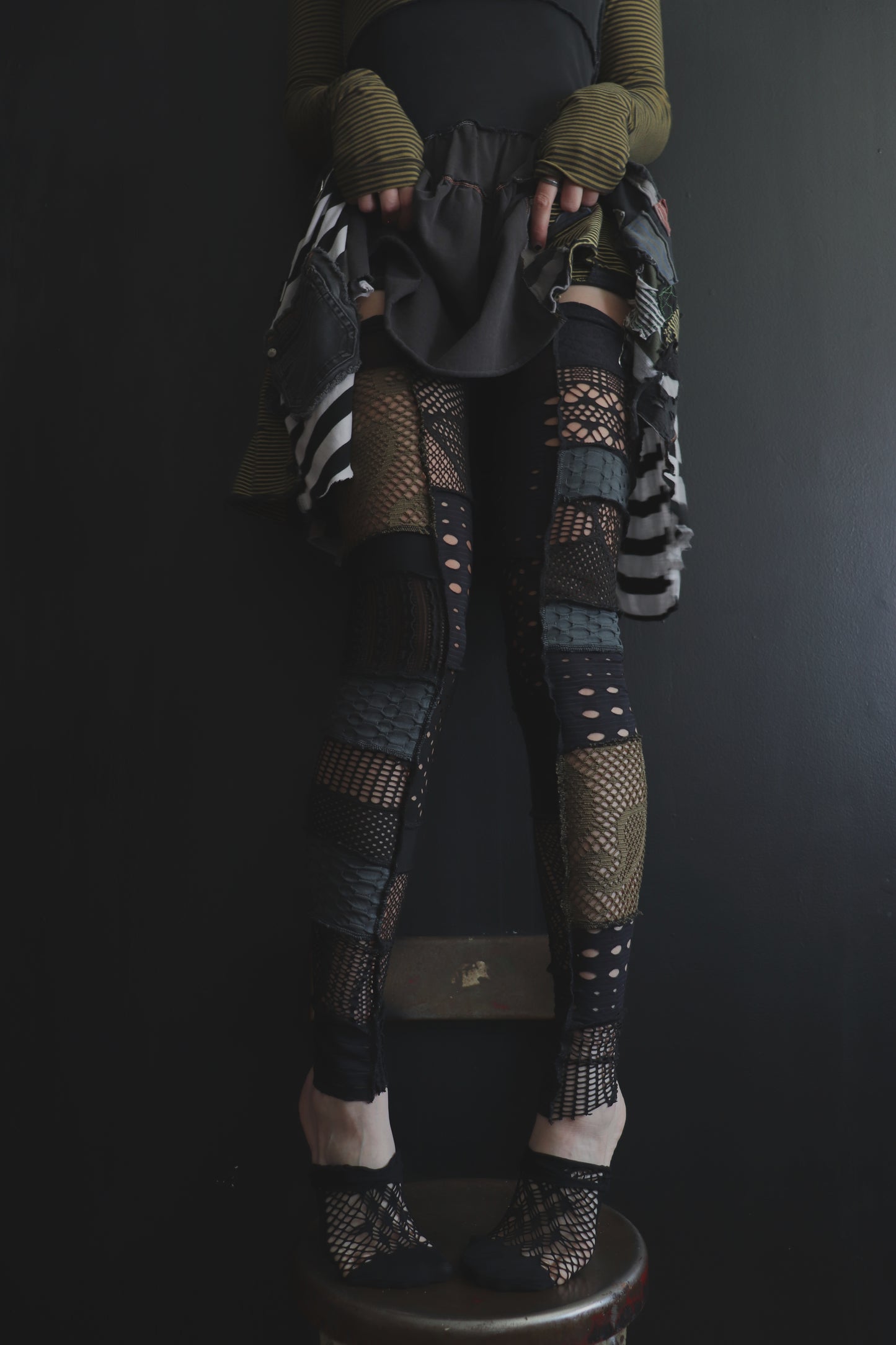 RollingRoundOnMyFloor (One Size) Footless Thigh High Stockings Grunge Mix
