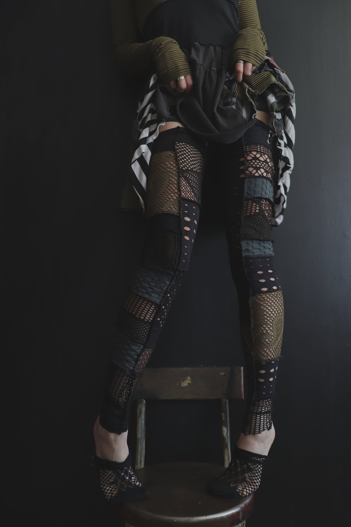 RollingRoundOnMyFloor (One Size) Footless Thigh High Stockings Grunge Mix