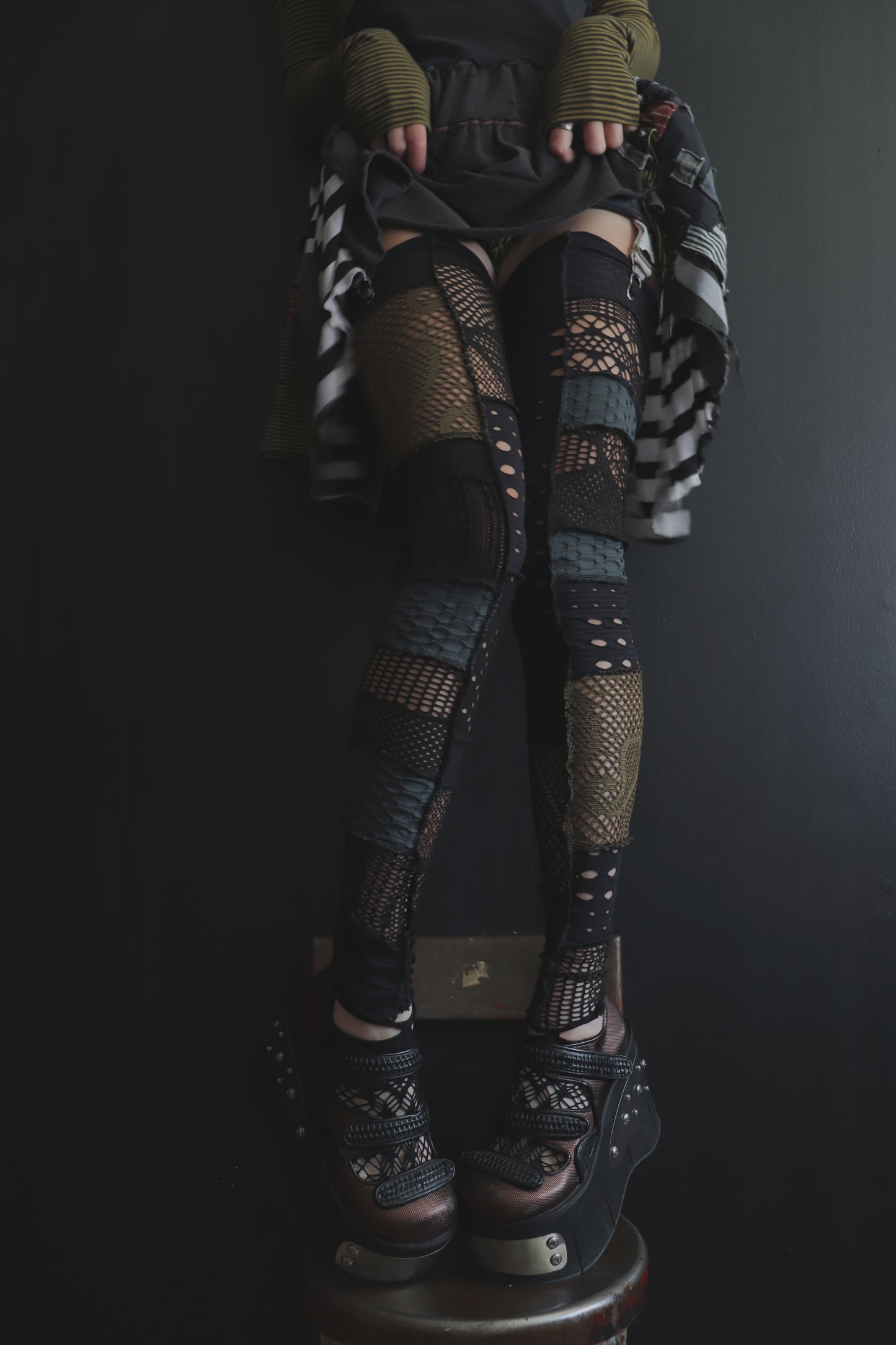 RollingRoundOnMyFloor (One Size) Footless Thigh High Stockings Grunge Mix
