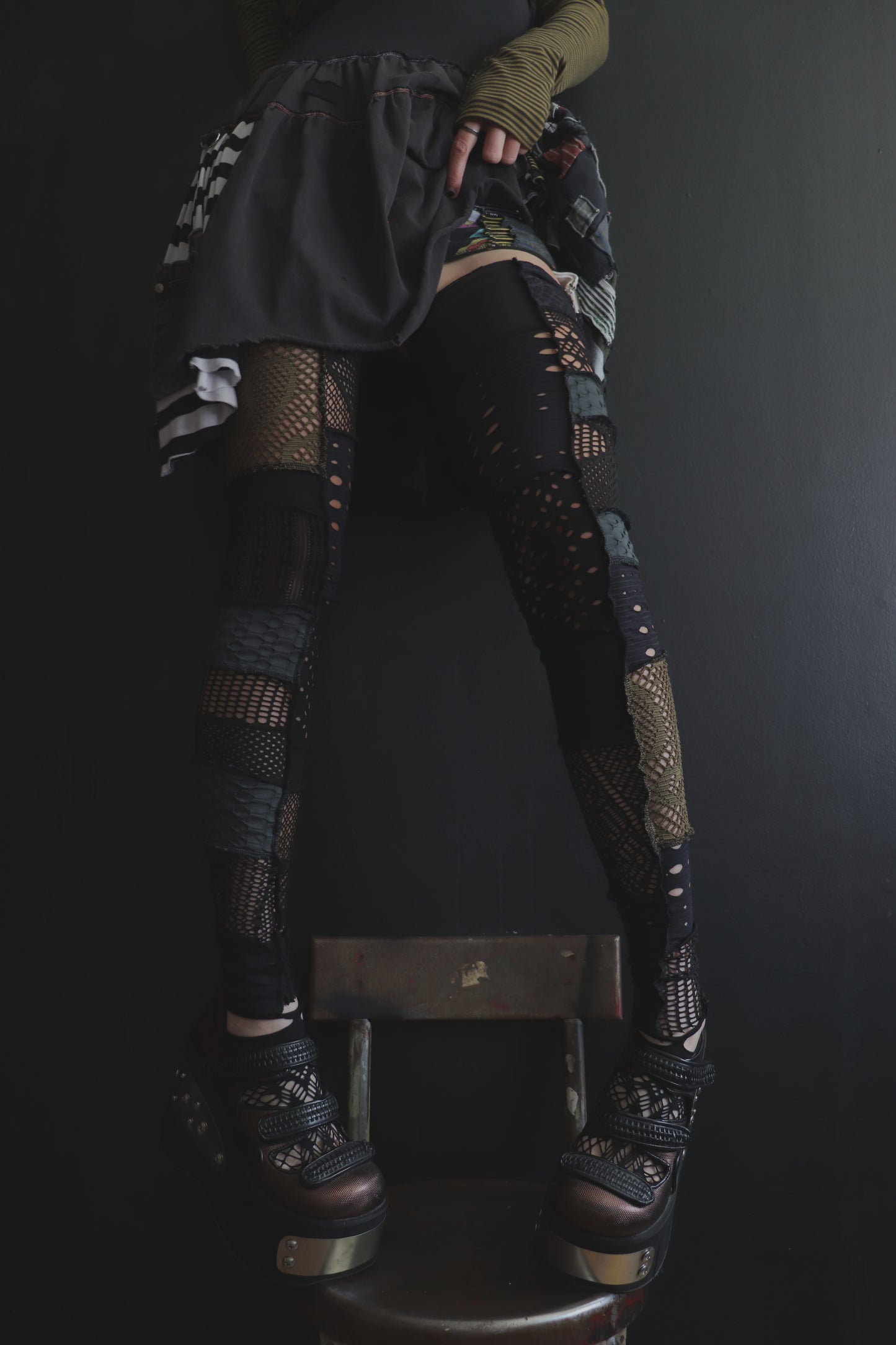 RollingRoundOnMyFloor (One Size) Footless Thigh High Stockings Grunge Mix