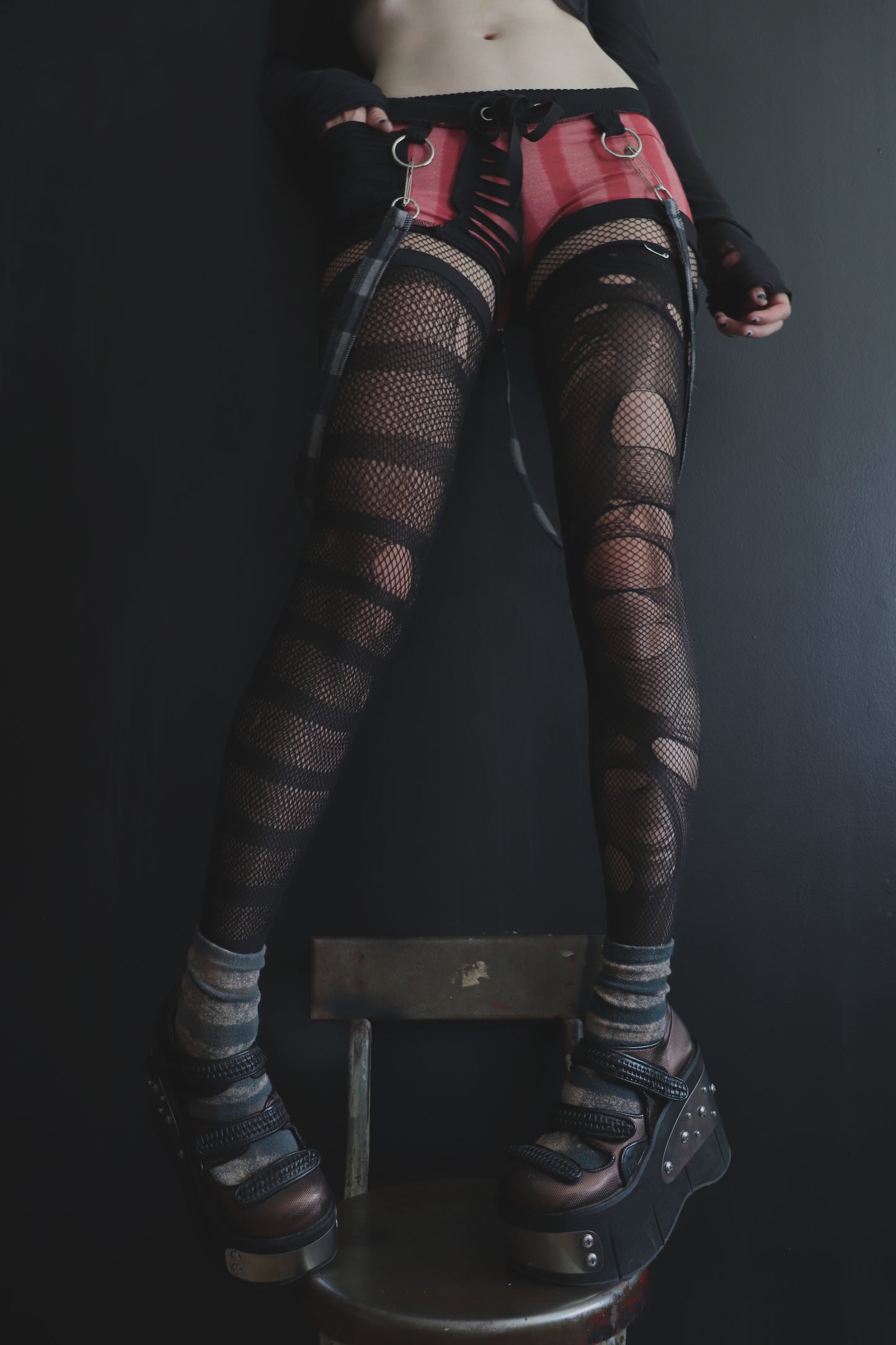 HeyItsComingUpRoses (S) Cotton Knit Patchwork Tattered Micro Shorts Circus Stripes