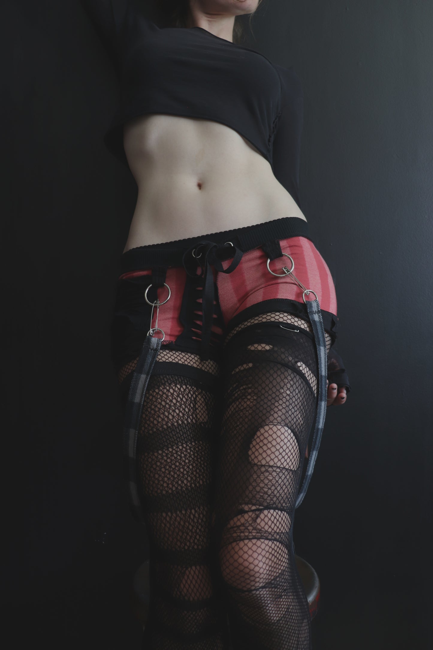 HeyItsComingUpRoses (S) Cotton Knit Patchwork Tattered Micro Shorts Circus Stripes