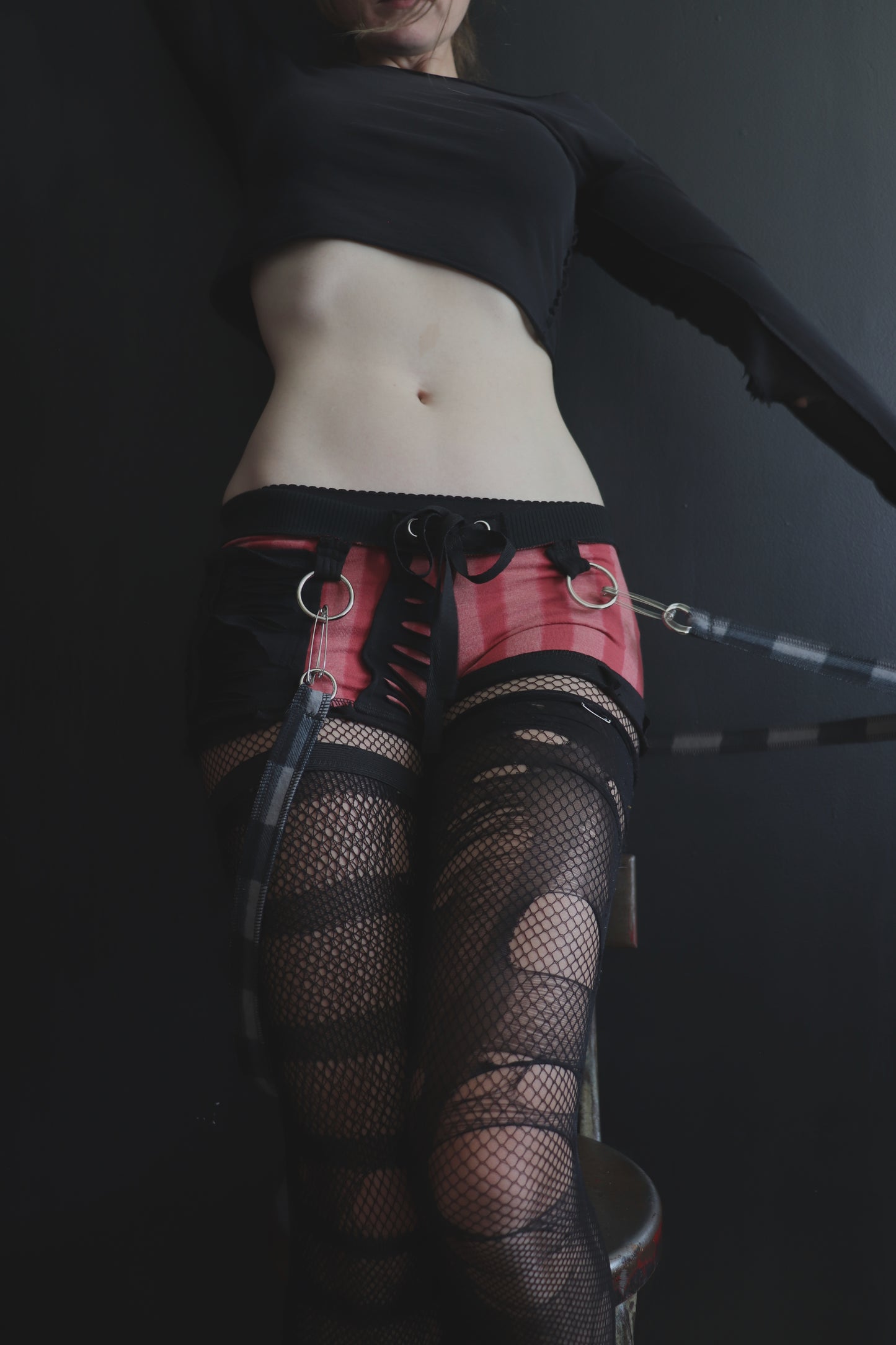 HeyItsComingUpRoses (S) Cotton Knit Patchwork Tattered Micro Shorts Circus Stripes