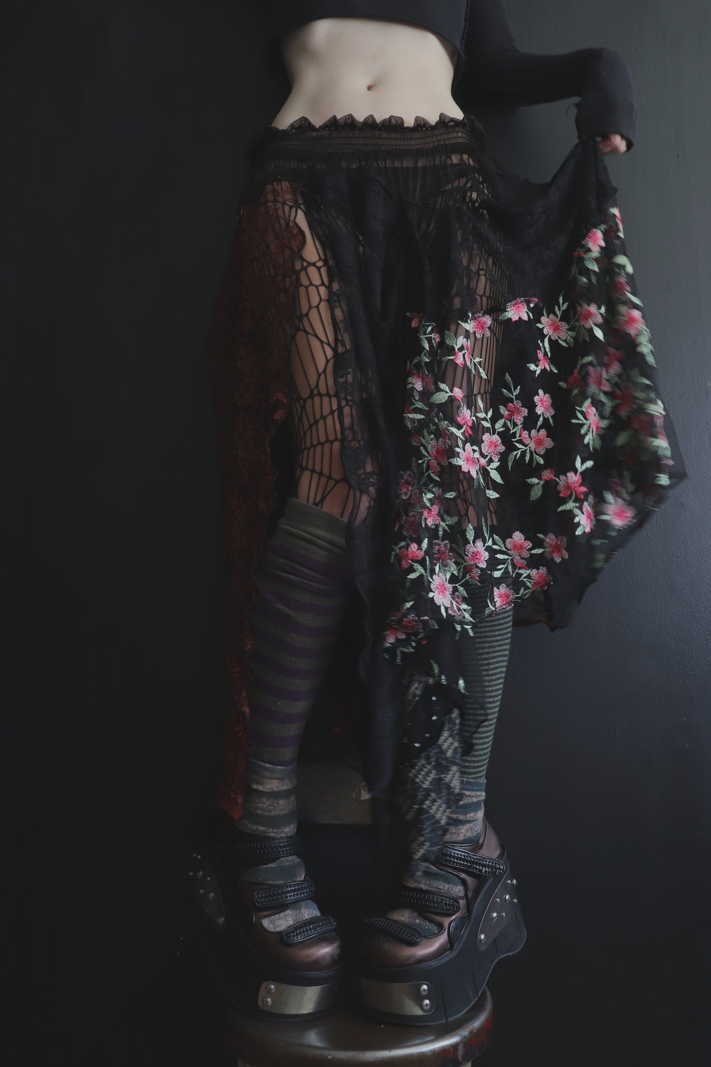 AndTheWorldGivesUpLikeAShiverOfDoubt (One Size) Sheer And Lace Overlayer Skirt
