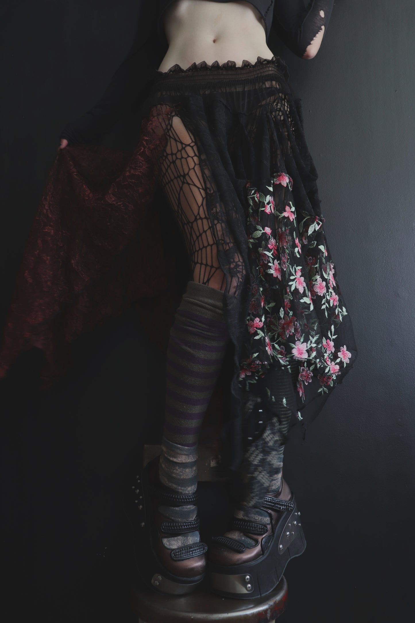 AndTheWorldGivesUpLikeAShiverOfDoubt (One Size) Sheer And Lace Overlayer Skirt