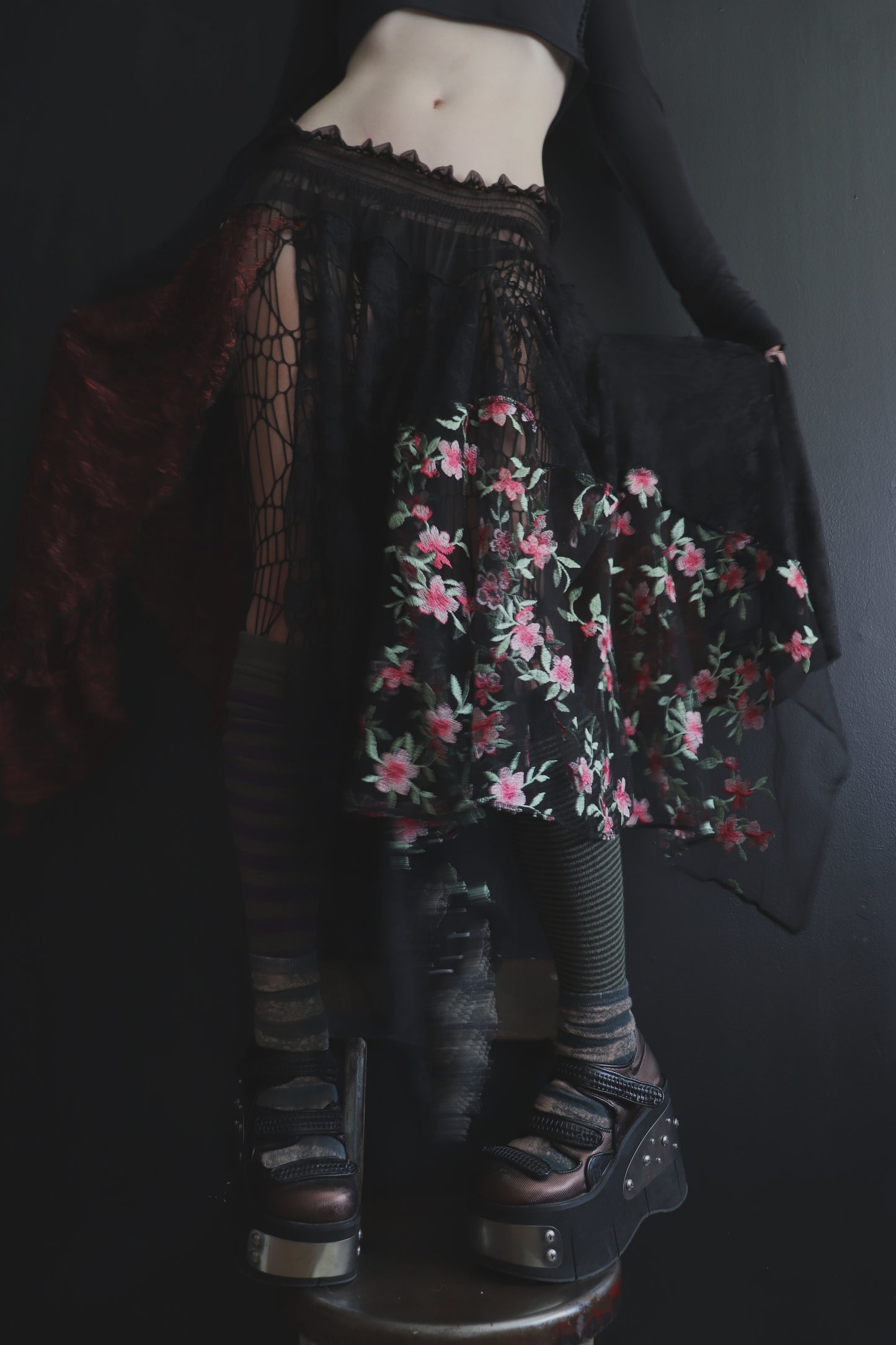 AndTheWorldGivesUpLikeAShiverOfDoubt (One Size) Sheer And Lace Overlayer Skirt