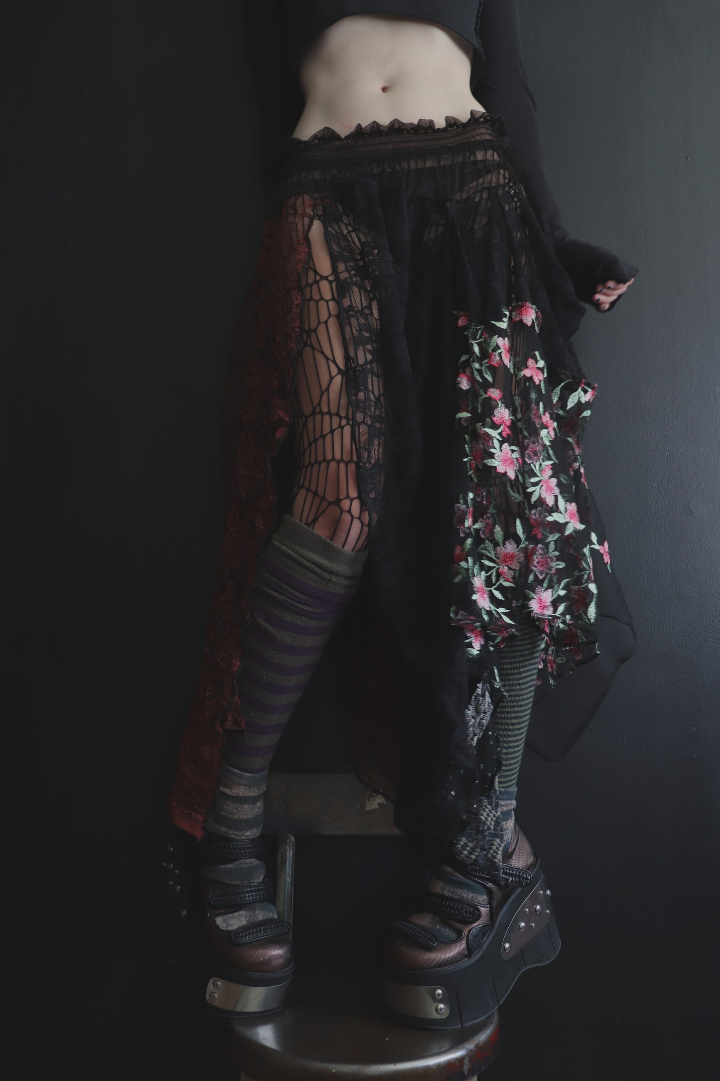 AndTheWorldGivesUpLikeAShiverOfDoubt (One Size) Sheer And Lace Overlayer Skirt