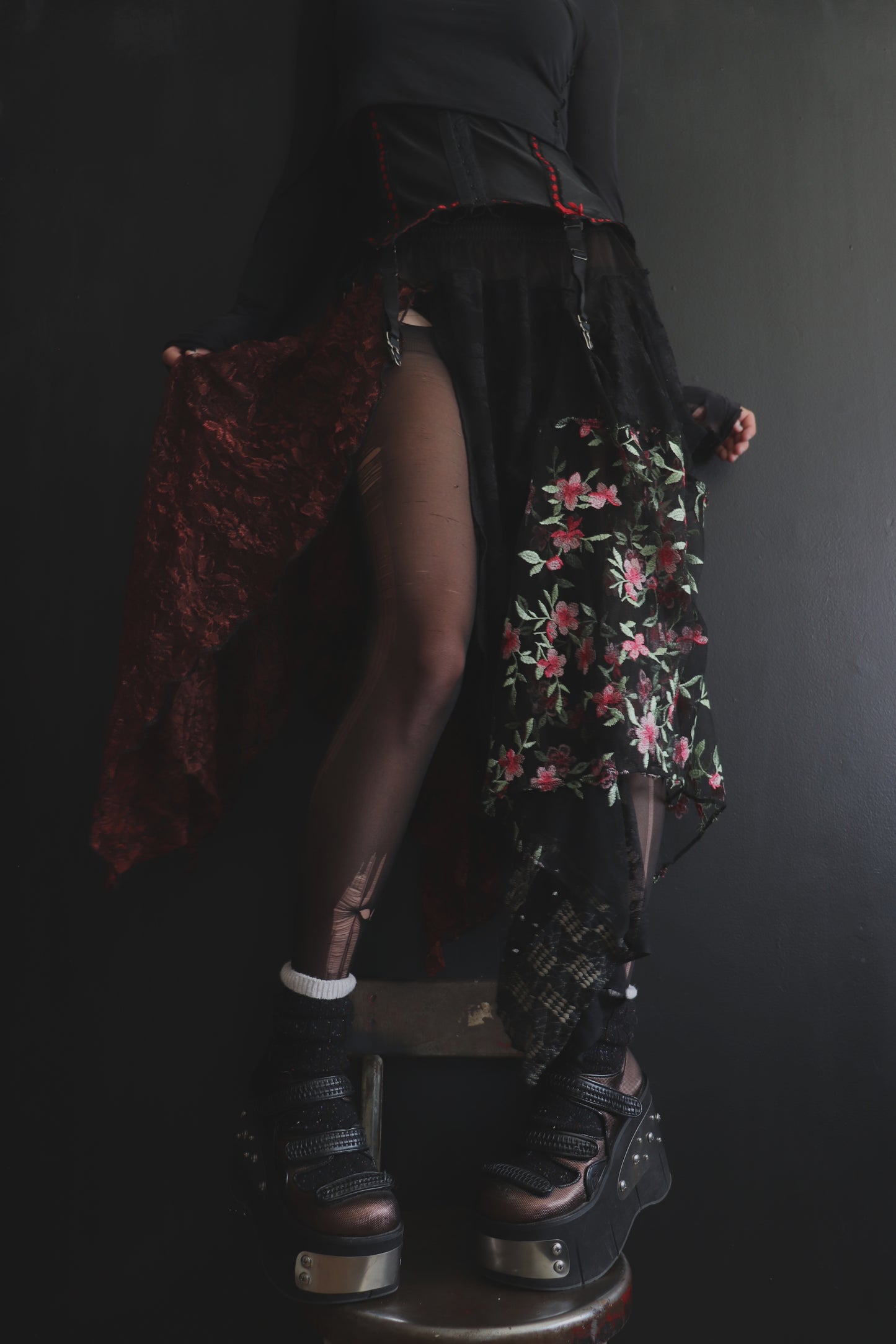 AndTheWorldGivesUpLikeAShiverOfDoubt (One Size) Sheer And Lace Overlayer Skirt