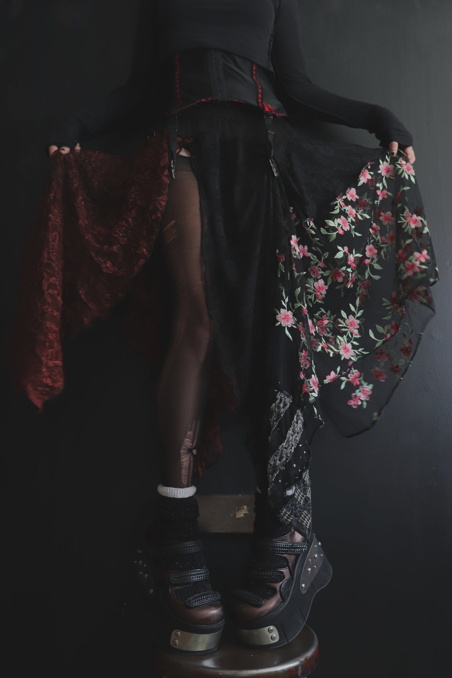 AndTheWorldGivesUpLikeAShiverOfDoubt (One Size) Sheer And Lace Overlayer Skirt