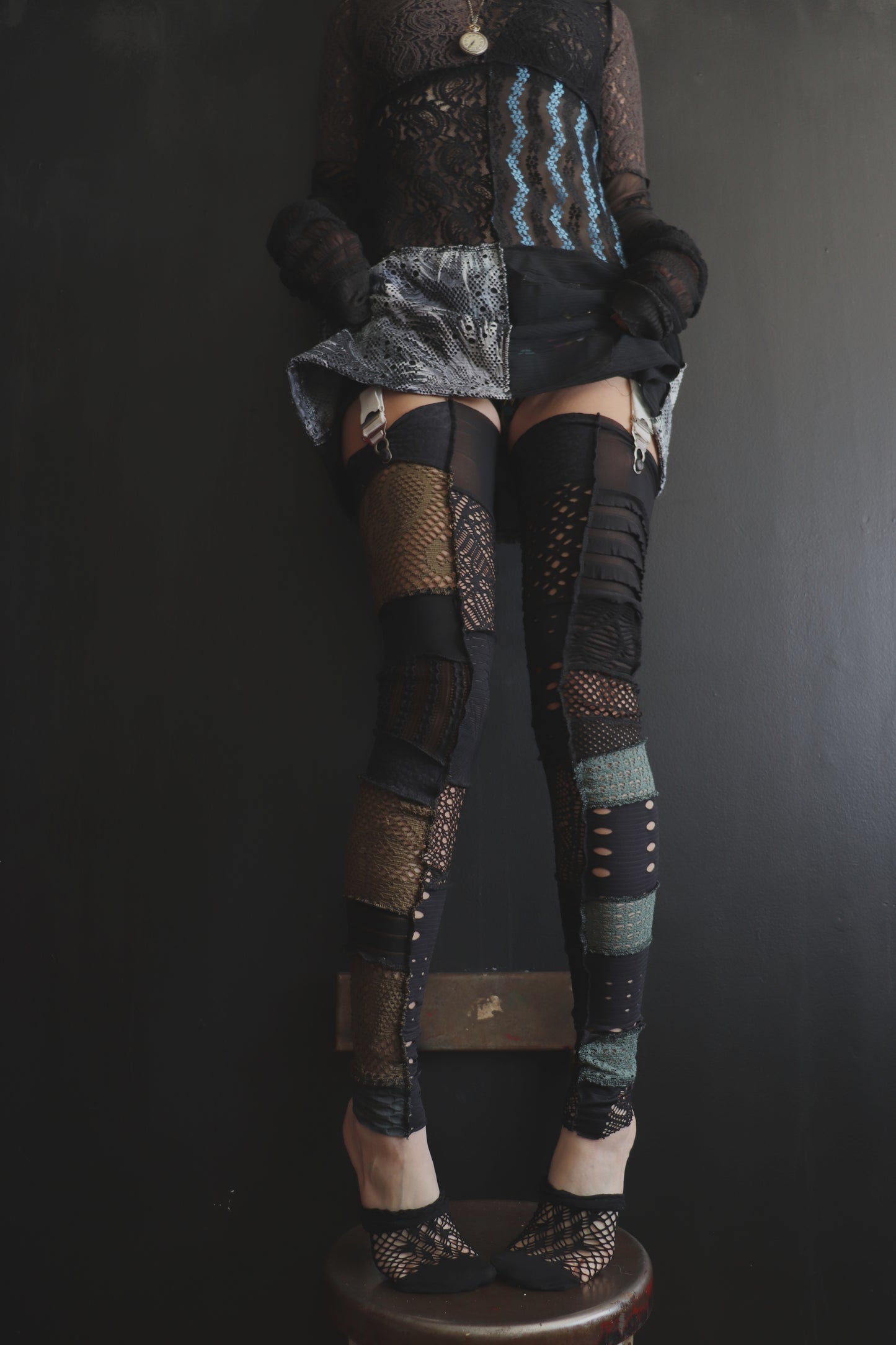 BadThingsHappenAllTheTime (One Size) Footless Thigh High Stockings Grunge Mix