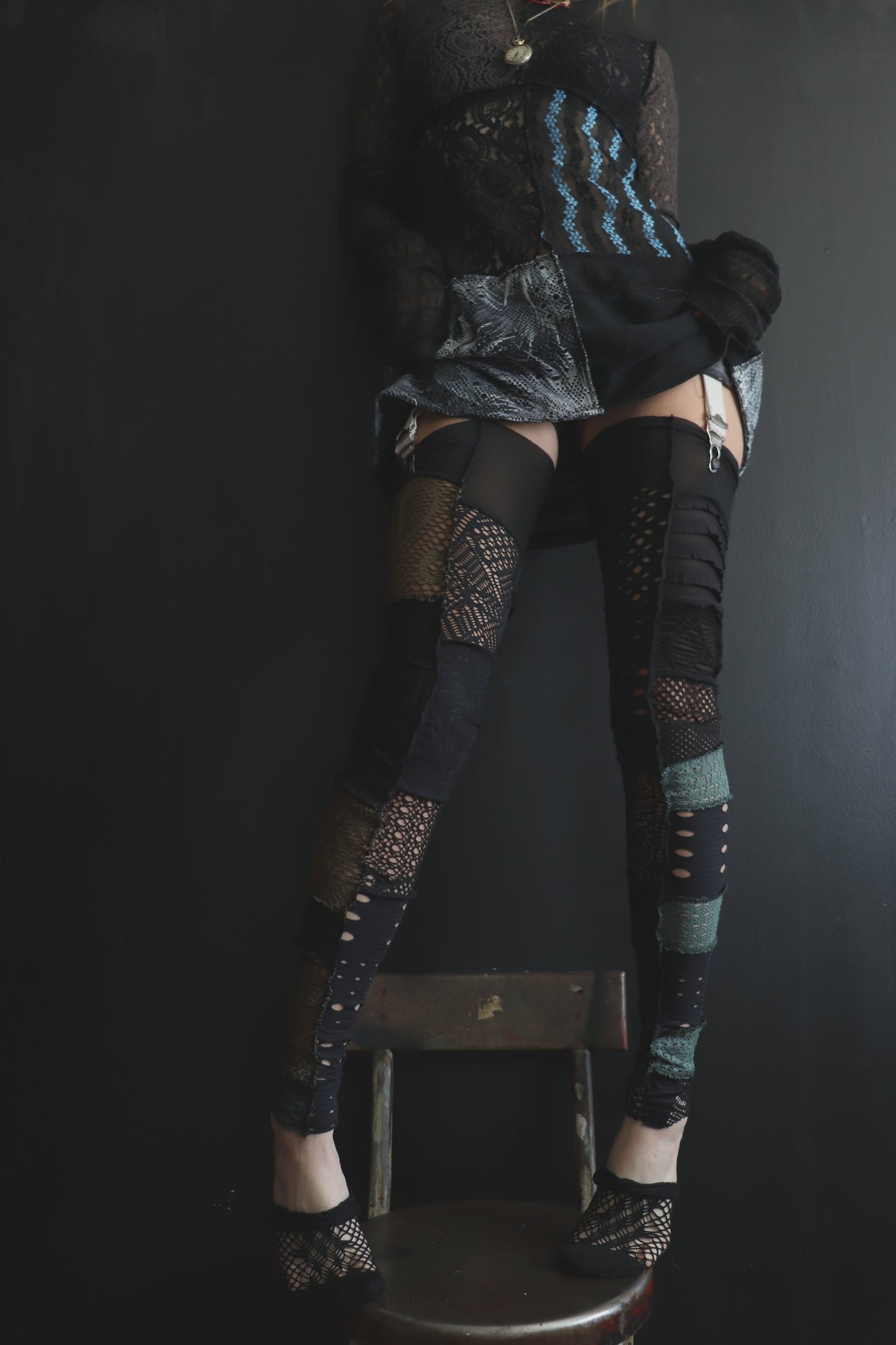 BadThingsHappenAllTheTime (One Size) Footless Thigh High Stockings Grunge Mix