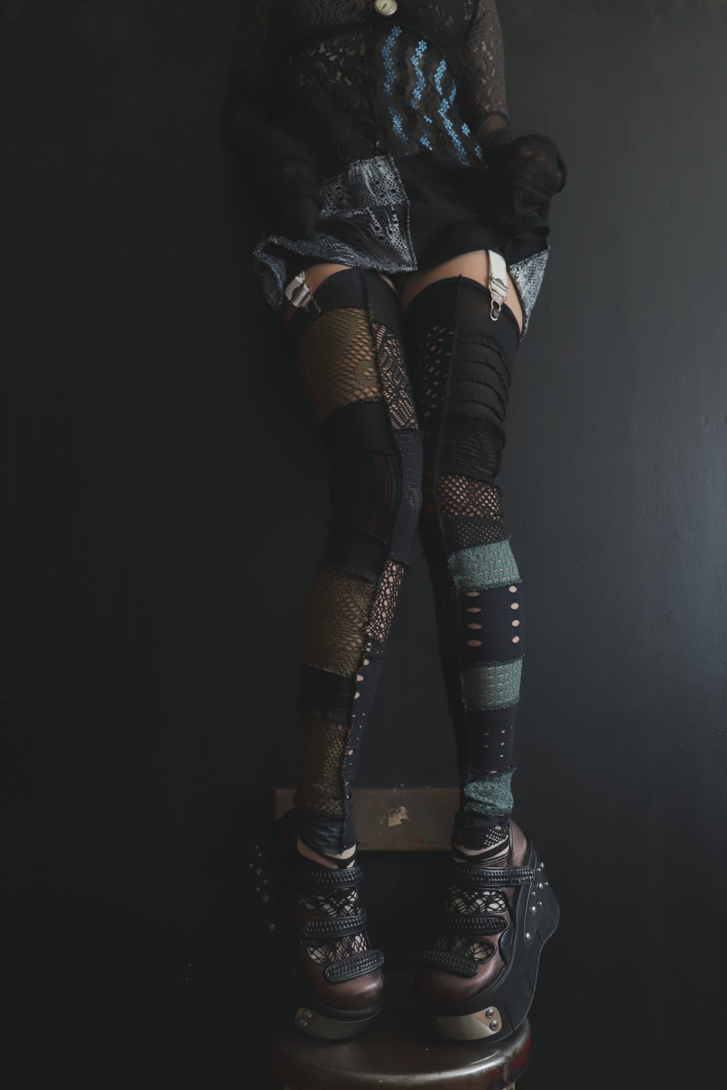 BadThingsHappenAllTheTime (One Size) Footless Thigh High Stockings Grunge Mix