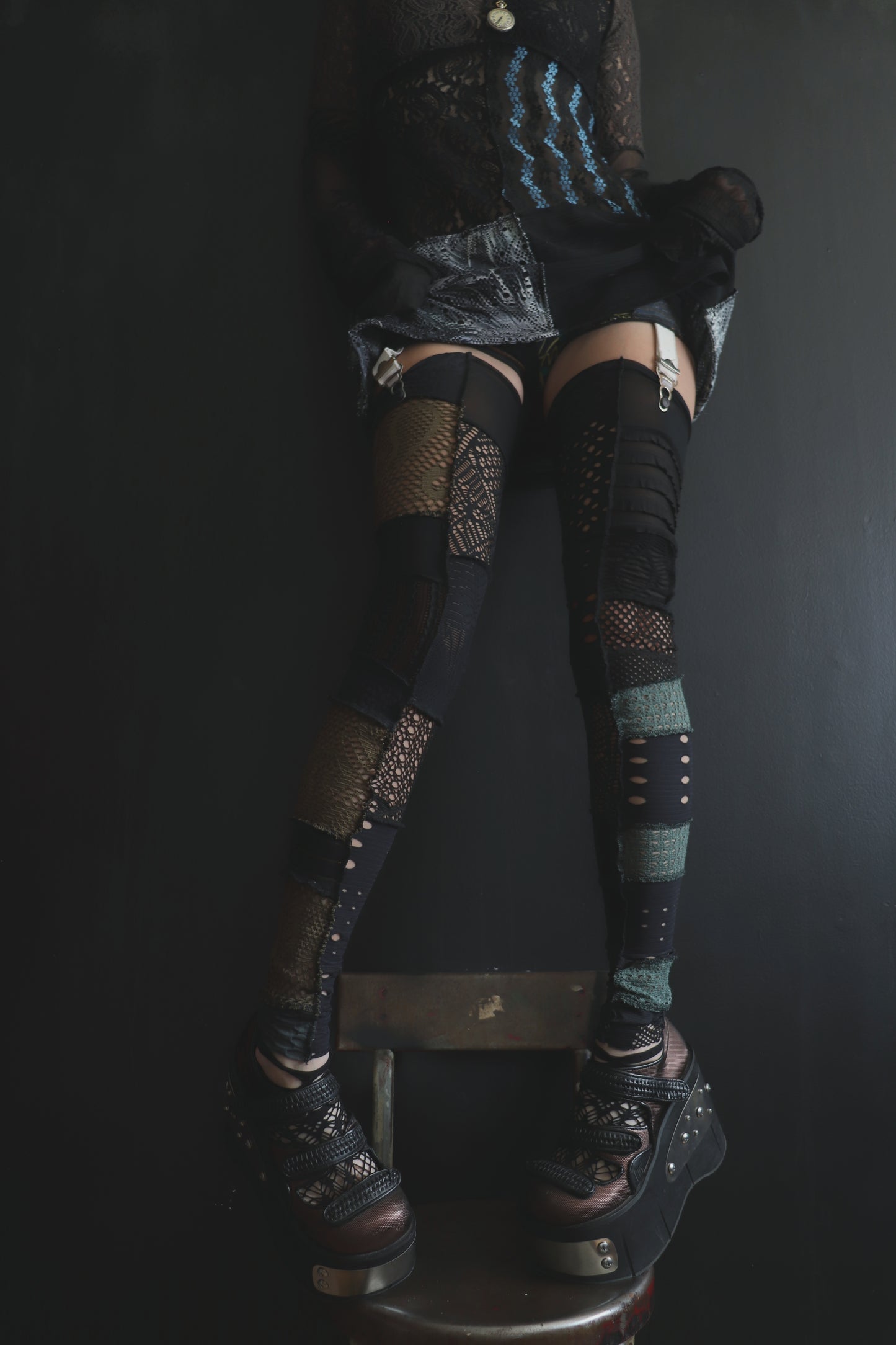 BadThingsHappenAllTheTime (One Size) Footless Thigh High Stockings Grunge Mix