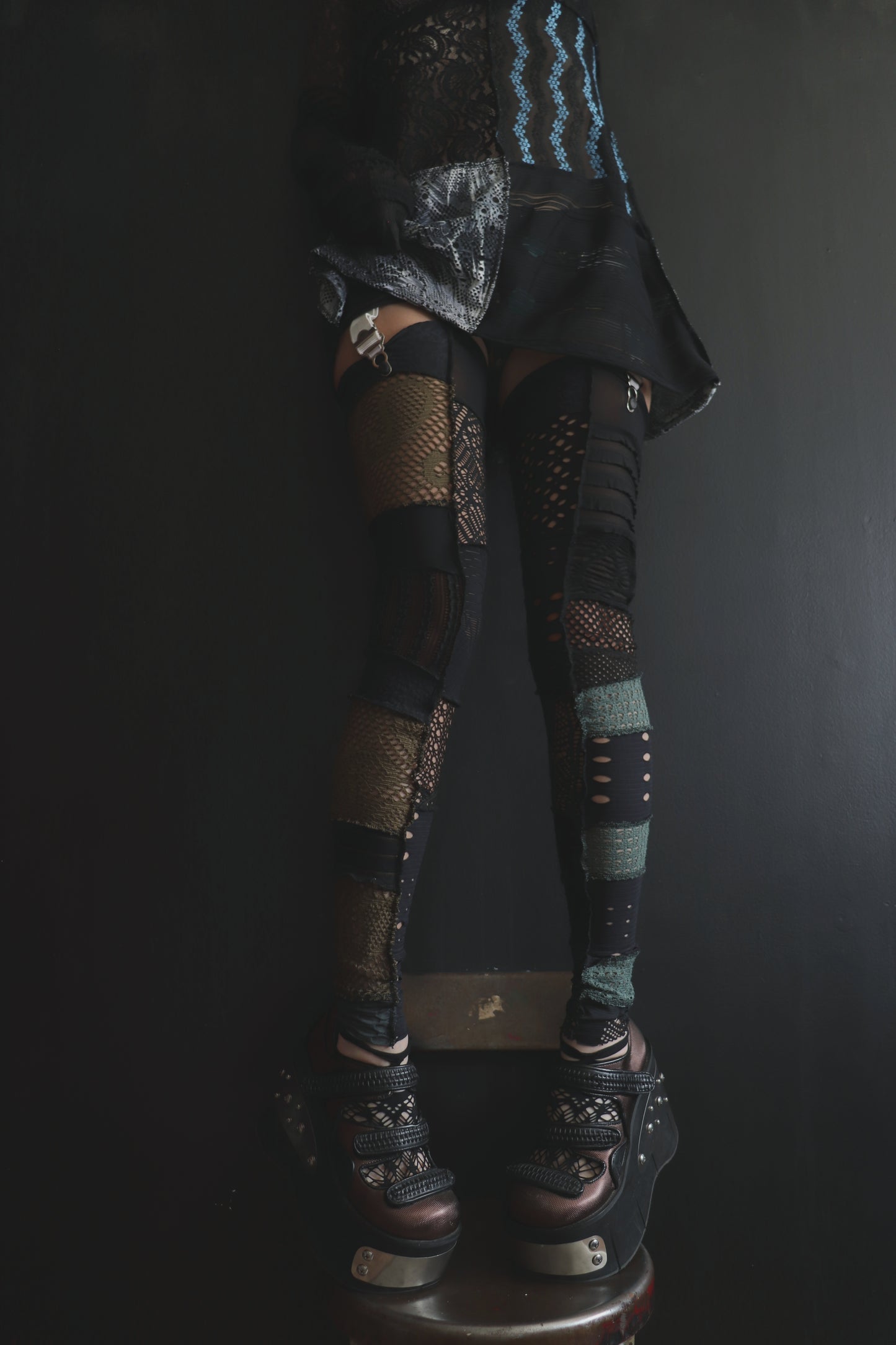 BadThingsHappenAllTheTime (One Size) Footless Thigh High Stockings Grunge Mix