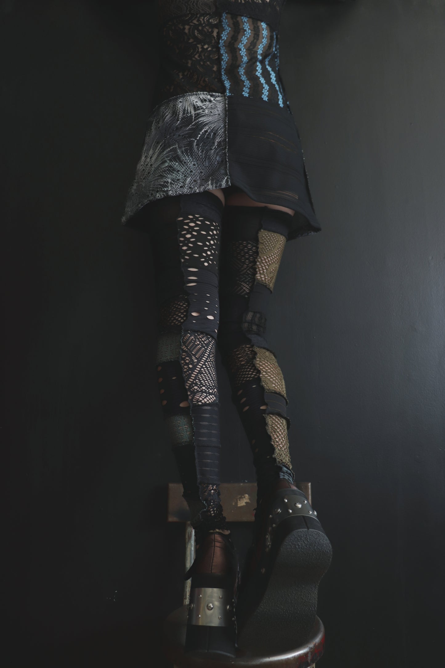 BadThingsHappenAllTheTime (One Size) Footless Thigh High Stockings Grunge Mix
