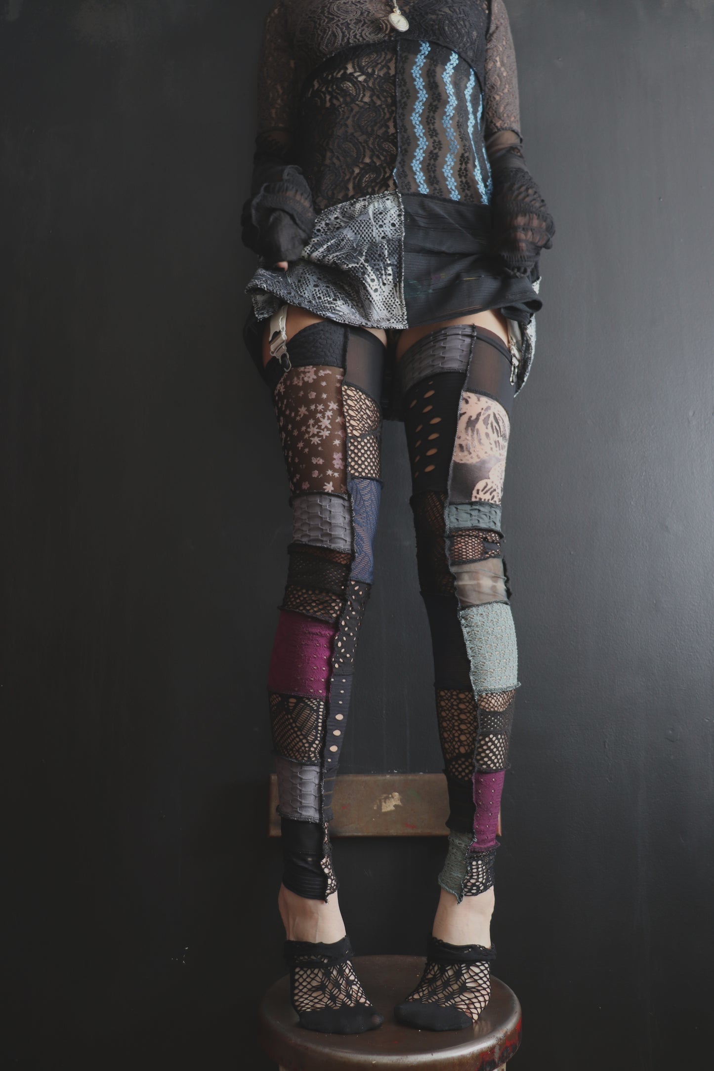 ThenTheyTellYouThatItsComingUpRoses (One Size) Footless Thigh High Stockings Gloomy Garden Mix
