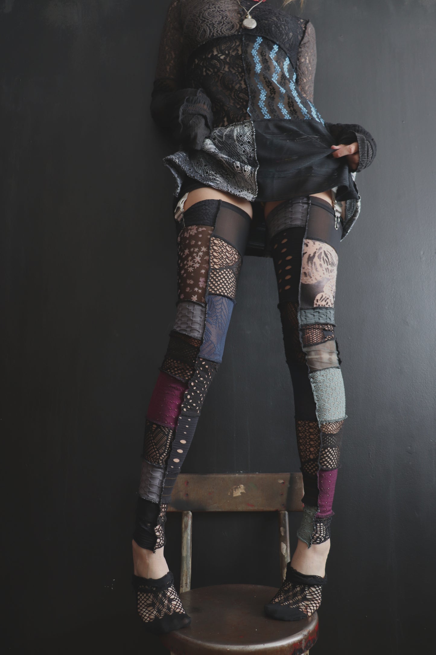 ThenTheyTellYouThatItsComingUpRoses (One Size) Footless Thigh High Stockings Gloomy Garden Mix