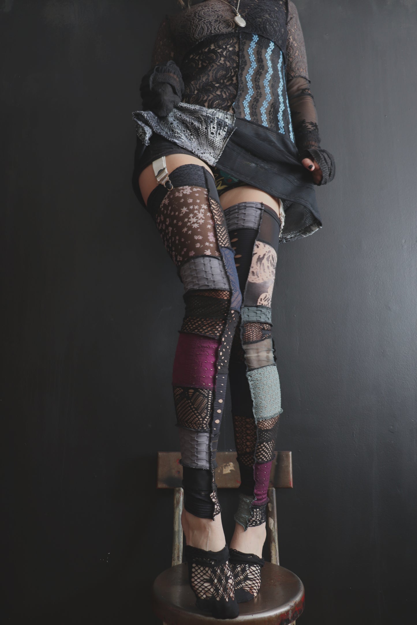 ThenTheyTellYouThatItsComingUpRoses (One Size) Footless Thigh High Stockings Gloomy Garden Mix