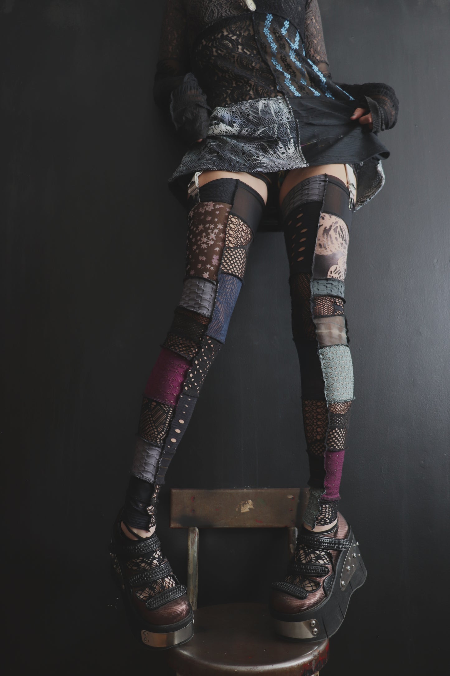 ThenTheyTellYouThatItsComingUpRoses (One Size) Footless Thigh High Stockings Gloomy Garden Mix