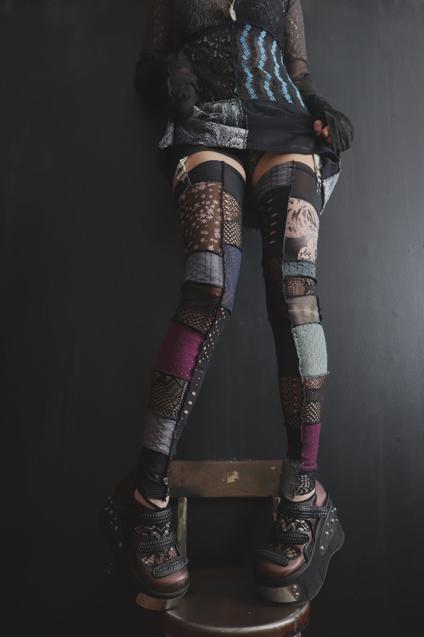 ThenTheyTellYouThatItsComingUpRoses (One Size) Footless Thigh High Stockings Gloomy Garden Mix