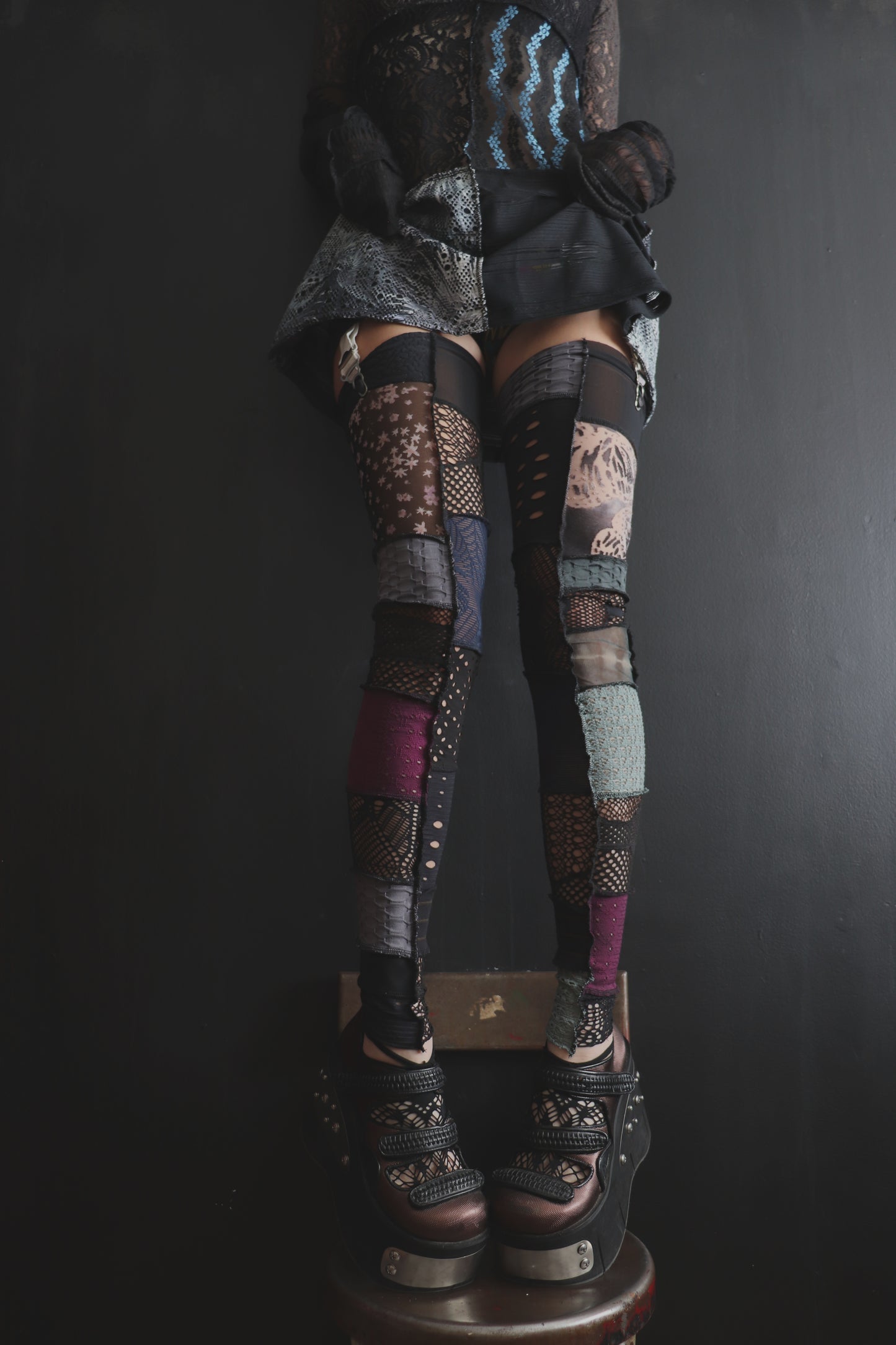 ThenTheyTellYouThatItsComingUpRoses (One Size) Footless Thigh High Stockings Gloomy Garden Mix