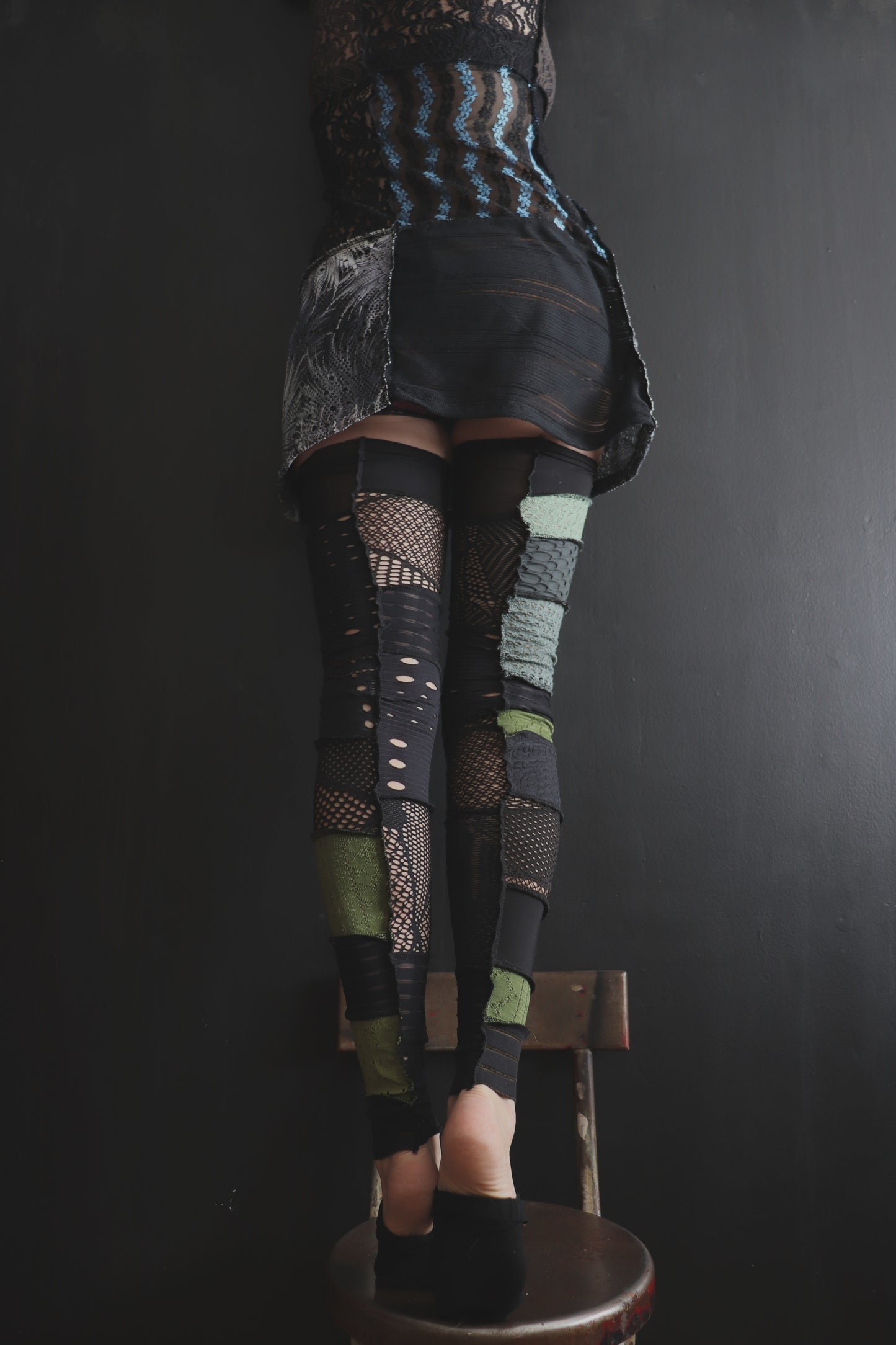 NowImRollingRoundOnMyFloor (One Size) Footless Thigh High Stockings Moody Ocean Mix
