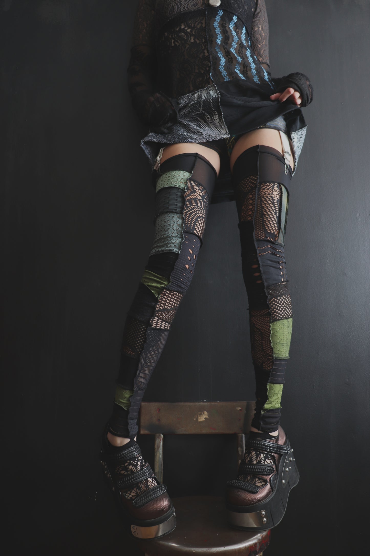 NowImRollingRoundOnMyFloor (One Size) Footless Thigh High Stockings Moody Ocean Mix