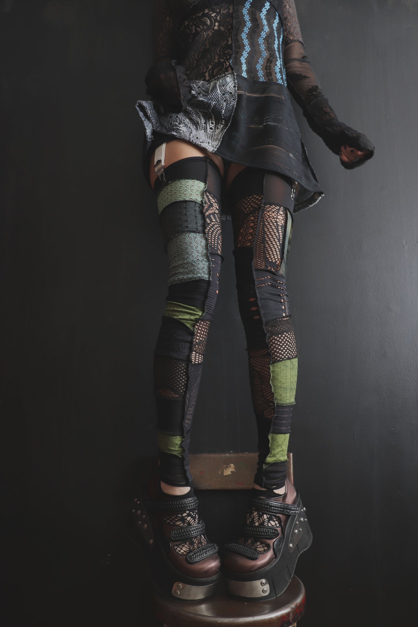 NowImRollingRoundOnMyFloor (One Size) Footless Thigh High Stockings Moody Ocean Mix