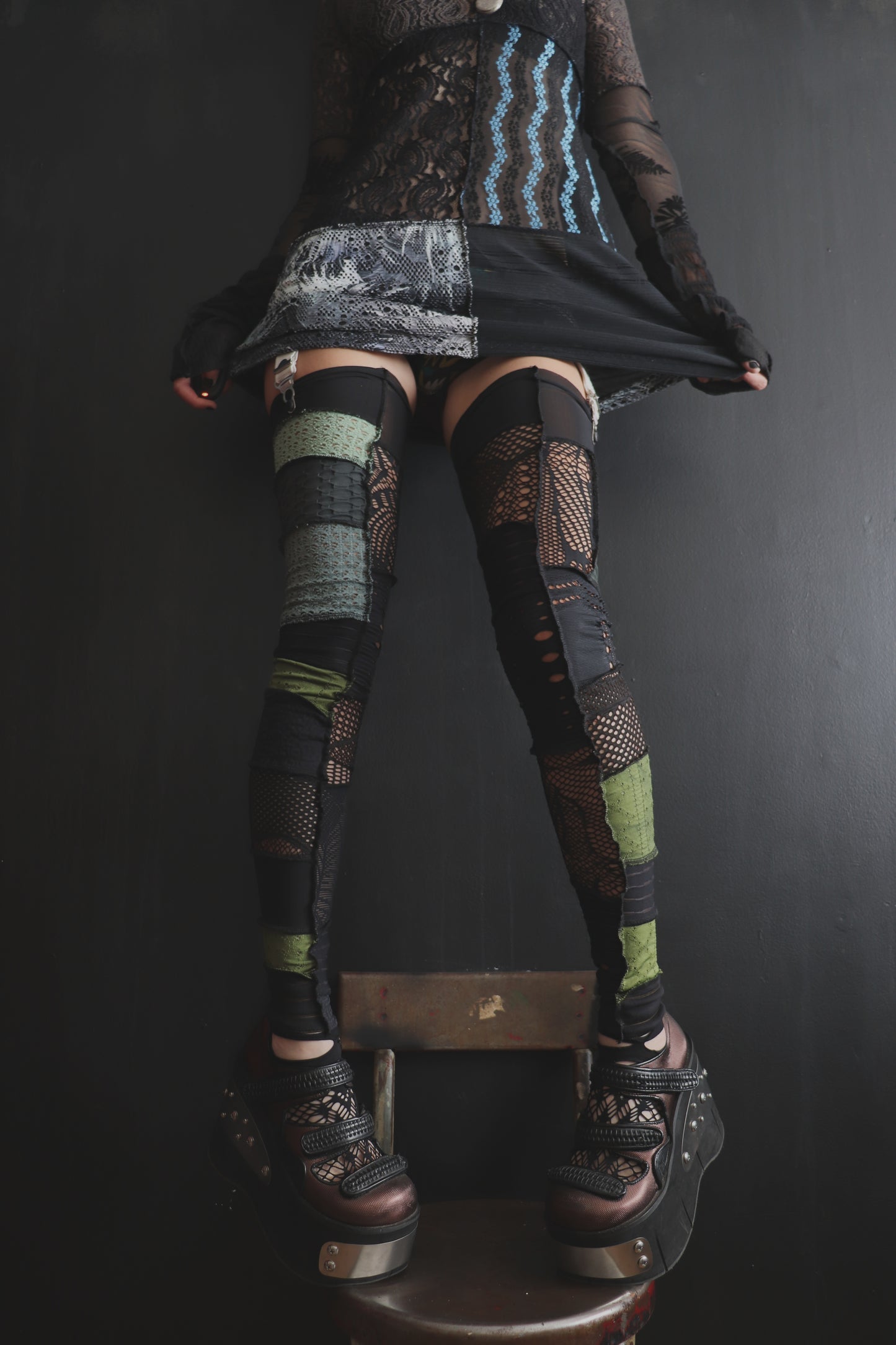 NowImRollingRoundOnMyFloor (One Size) Footless Thigh High Stockings Moody Ocean Mix