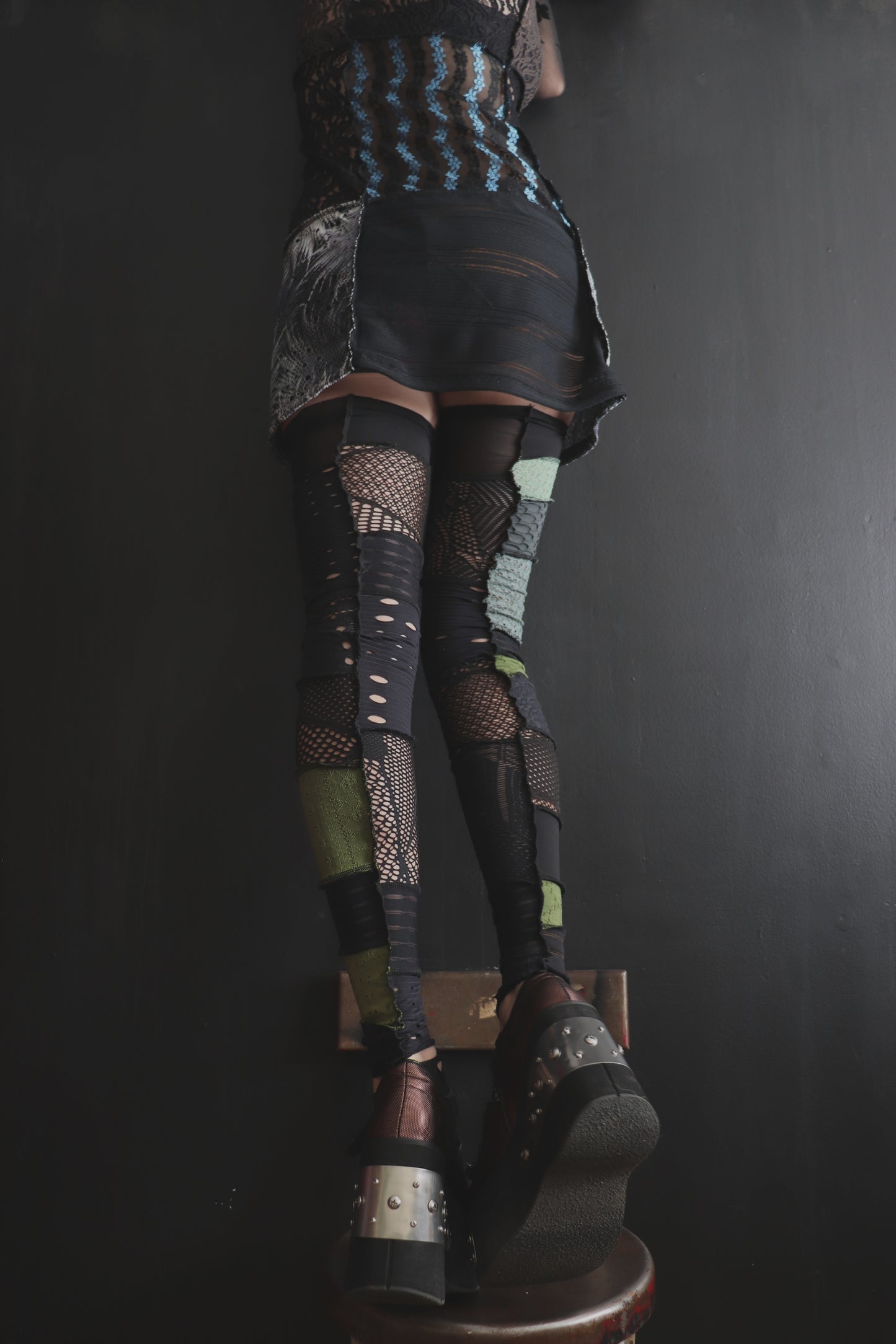 NowImRollingRoundOnMyFloor (One Size) Footless Thigh High Stockings Moody Ocean Mix