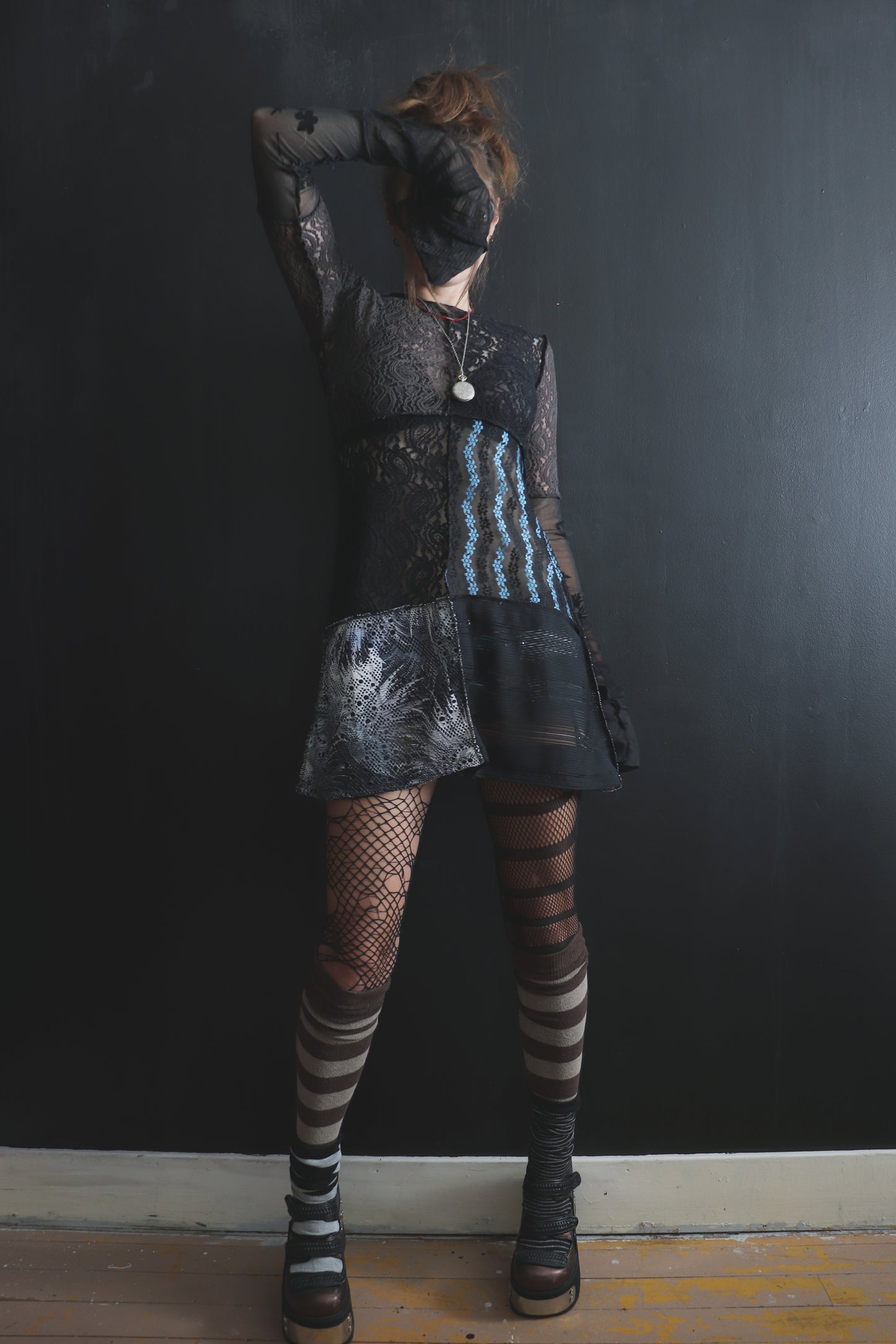 AndThenYoureFallingFurther (S, XL) Sheer Mod Mini Dress With Long Sleeves