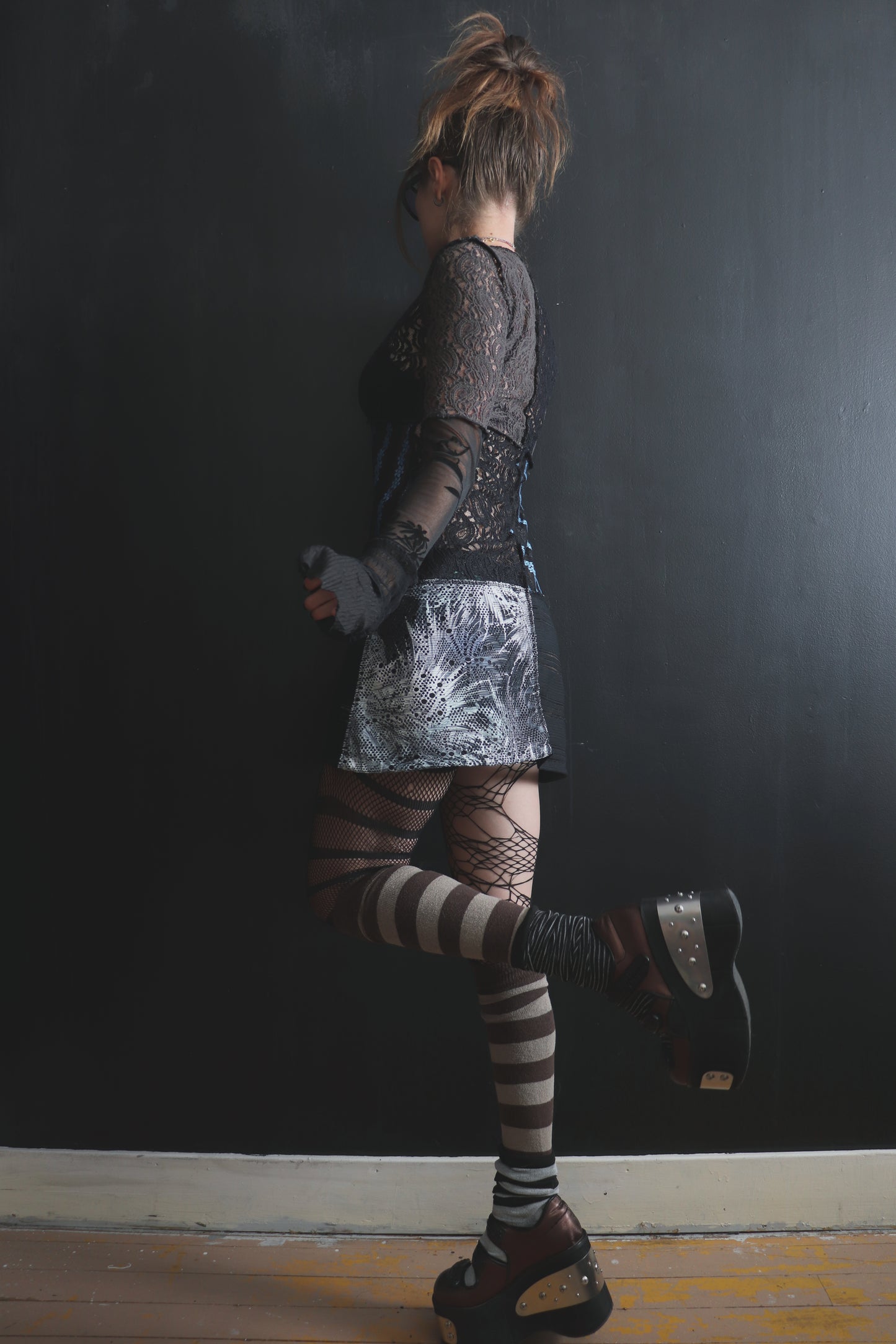 AndThenYoureFallingFurther (S, XL) Sheer Mod Mini Dress With Long Sleeves