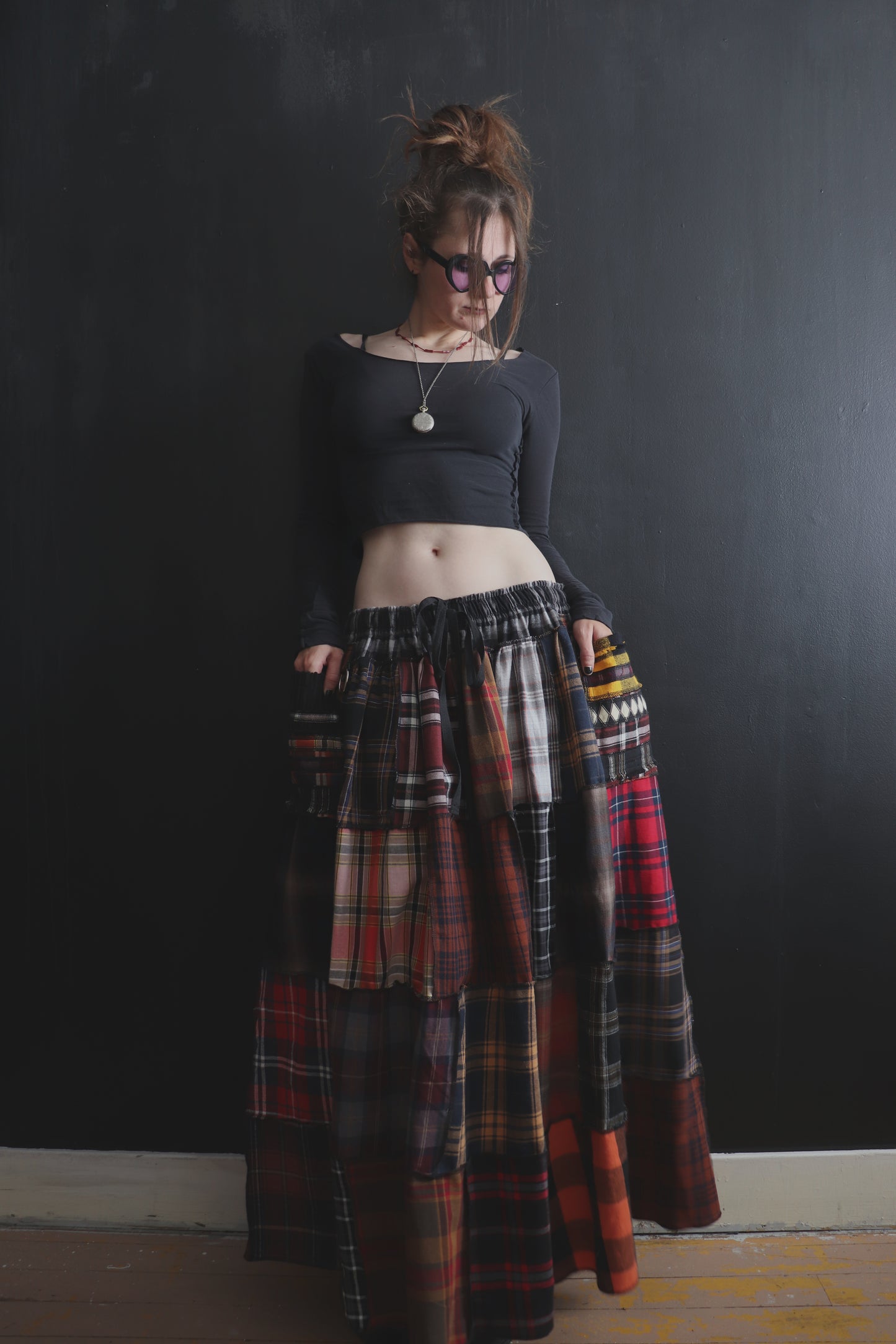 ItsAlwaysJustADecision (One Size) Cotton Patch Quilt Floor Length Skirt With Pockets