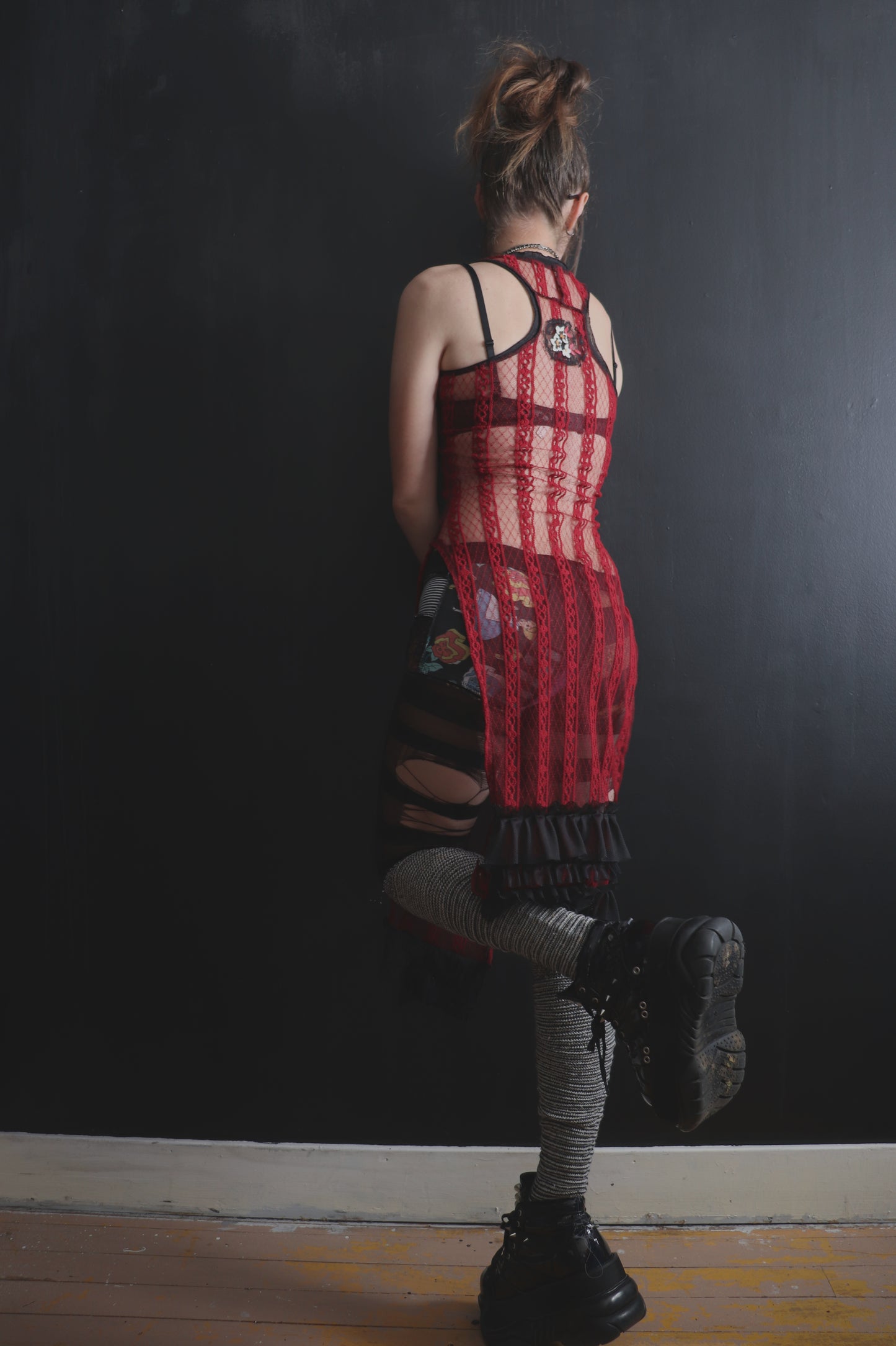 AllYourEnemiesAreThrowingOutPunches (S) Sheer Lace Racerback Tailed Tank Top