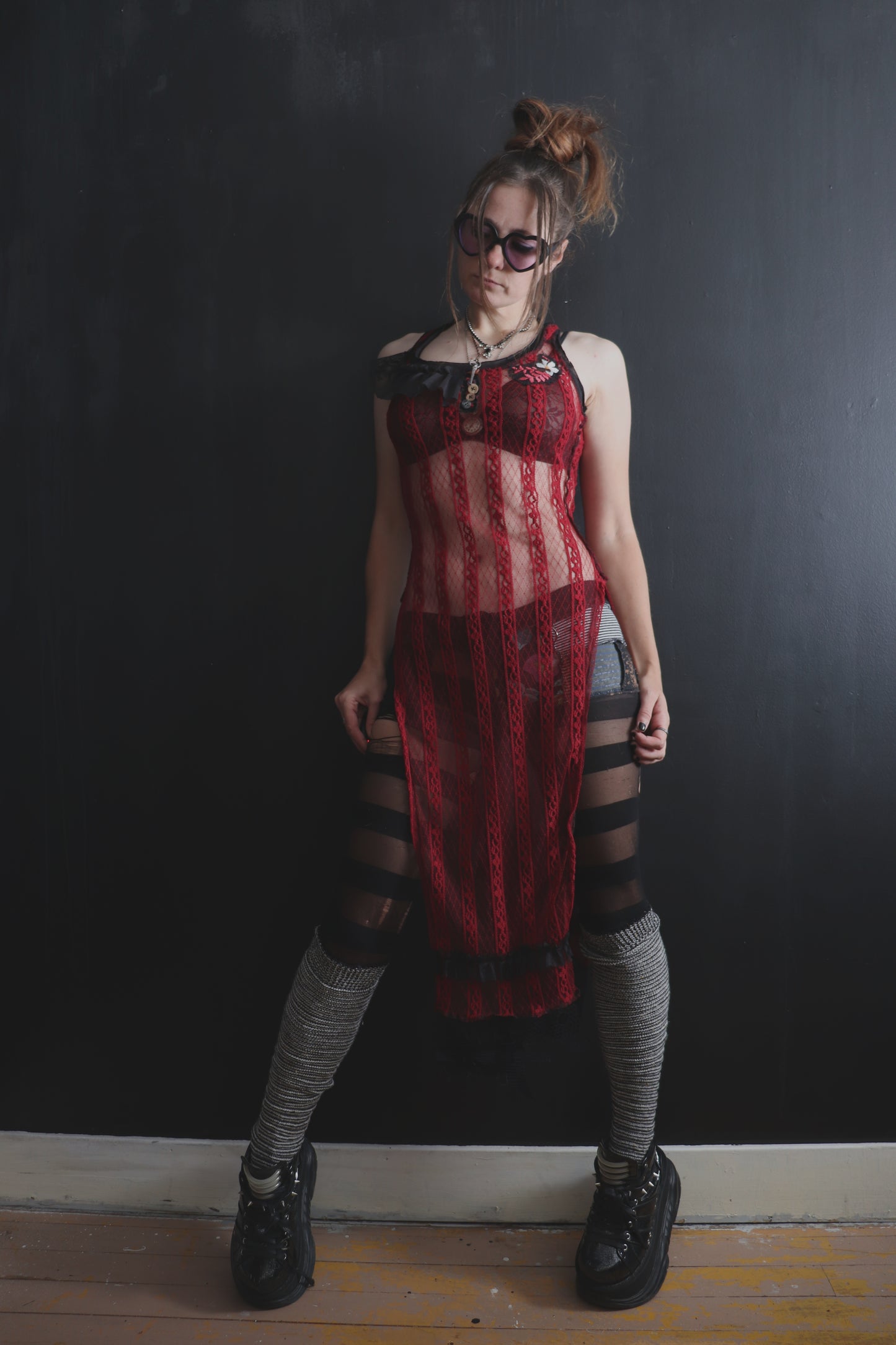 AllYourEnemiesAreThrowingOutPunches (S) Sheer Lace Racerback Tailed Tank Top