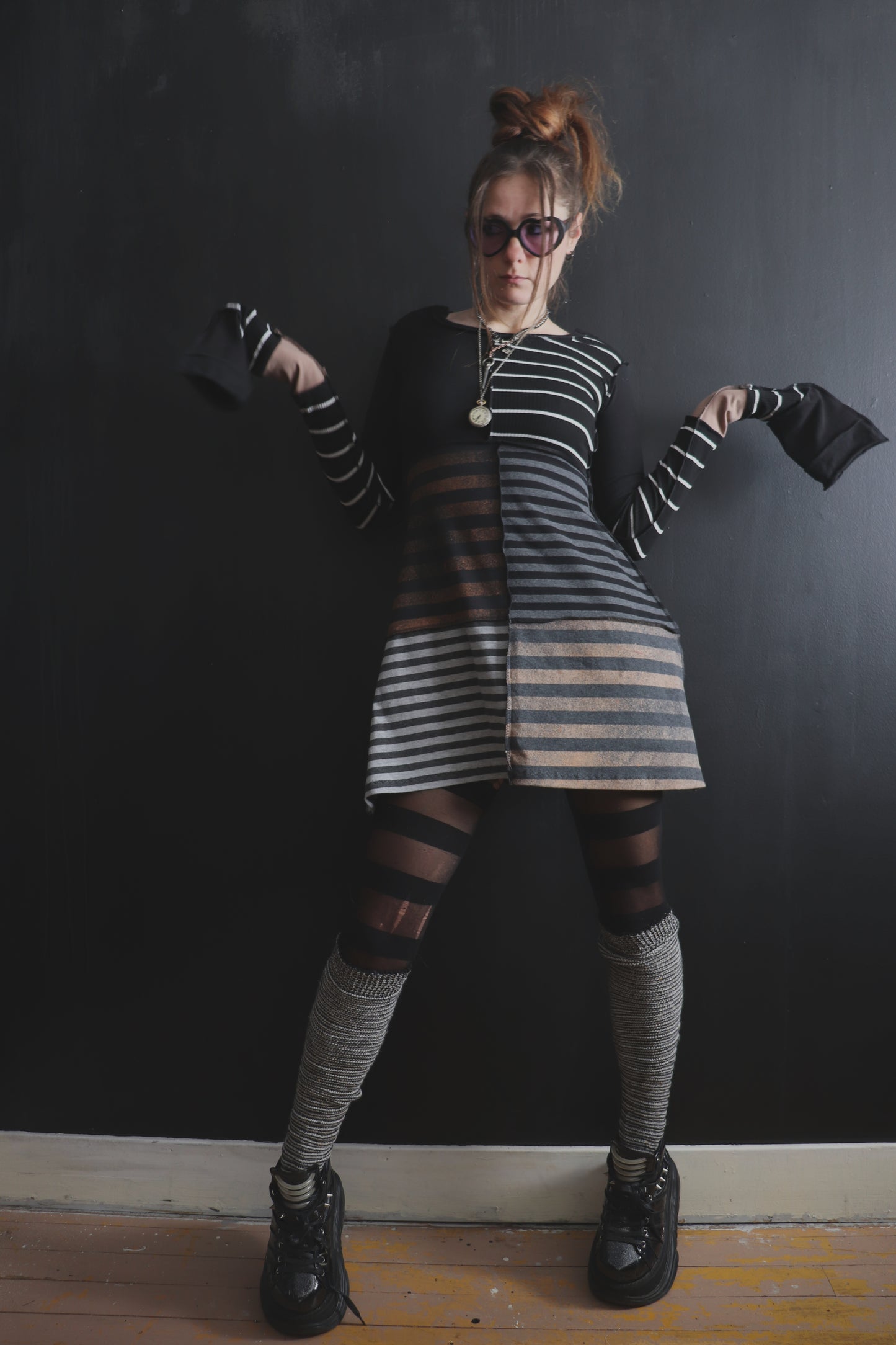 YoureWayTooYoungActingThisOld (S, XL) Mod Mini Dress Long Sleeves Supreme Stripes