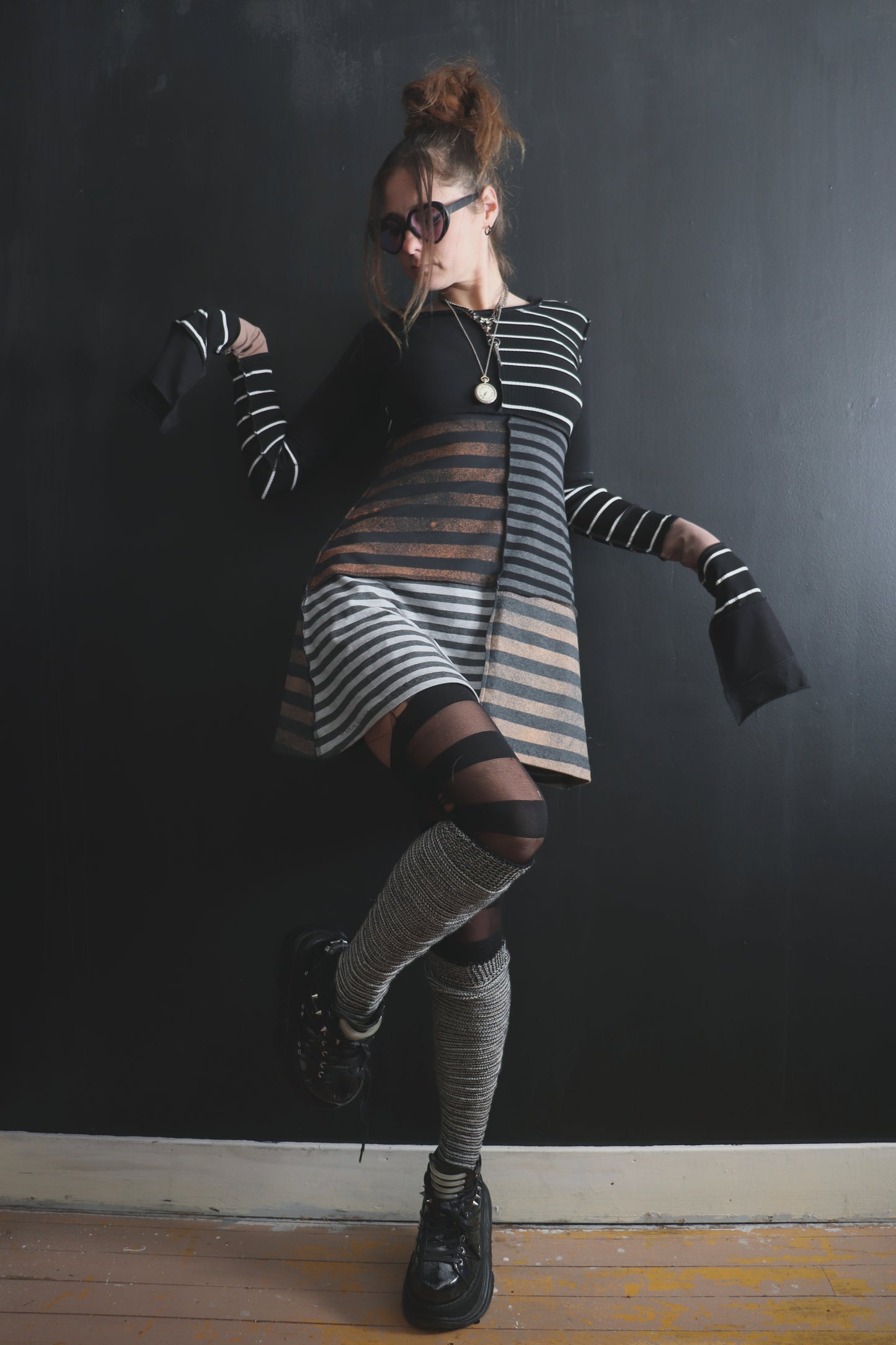 YoureWayTooYoungActingThisOld (S, XL) Mod Mini Dress Long Sleeves Supreme Stripes
