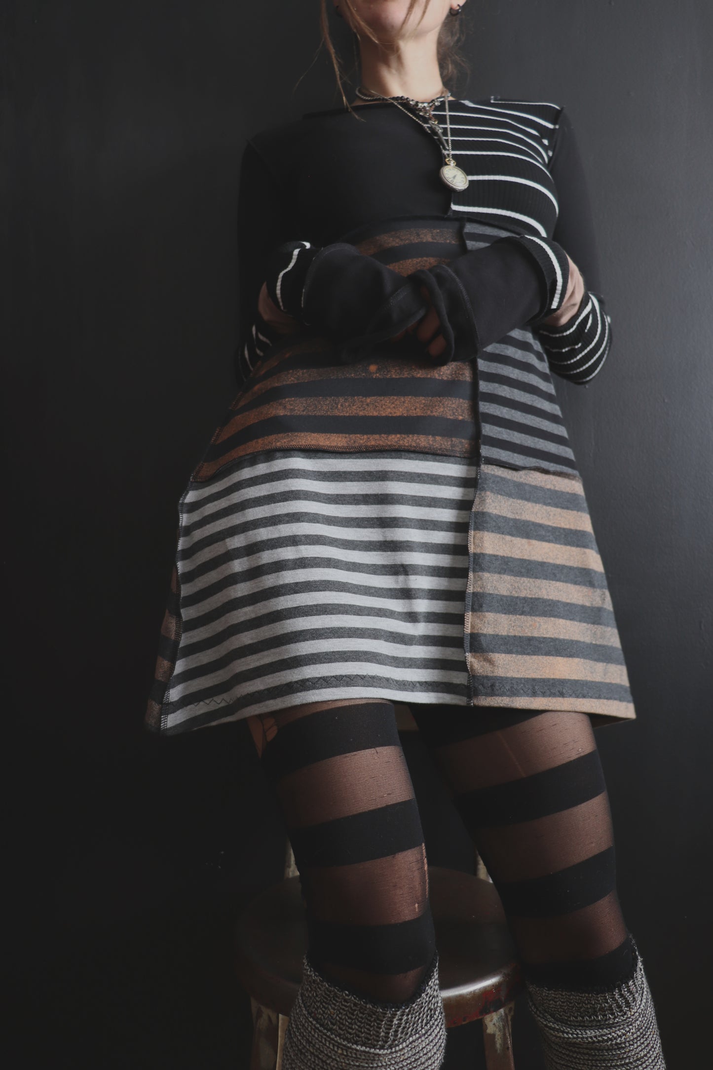 YoureWayTooYoungActingThisOld (S, XL) Mod Mini Dress Long Sleeves Supreme Stripes