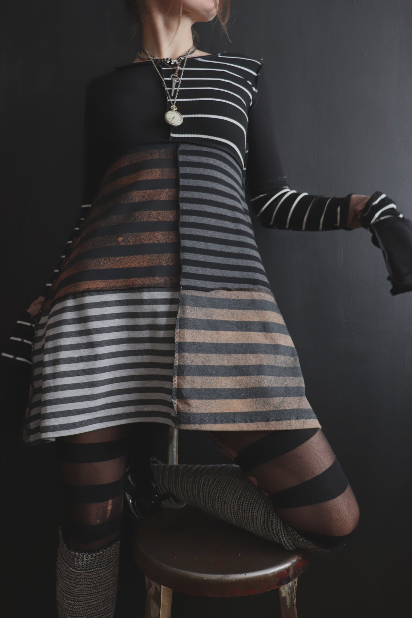 YoureWayTooYoungActingThisOld (S, XL) Mod Mini Dress Long Sleeves Supreme Stripes