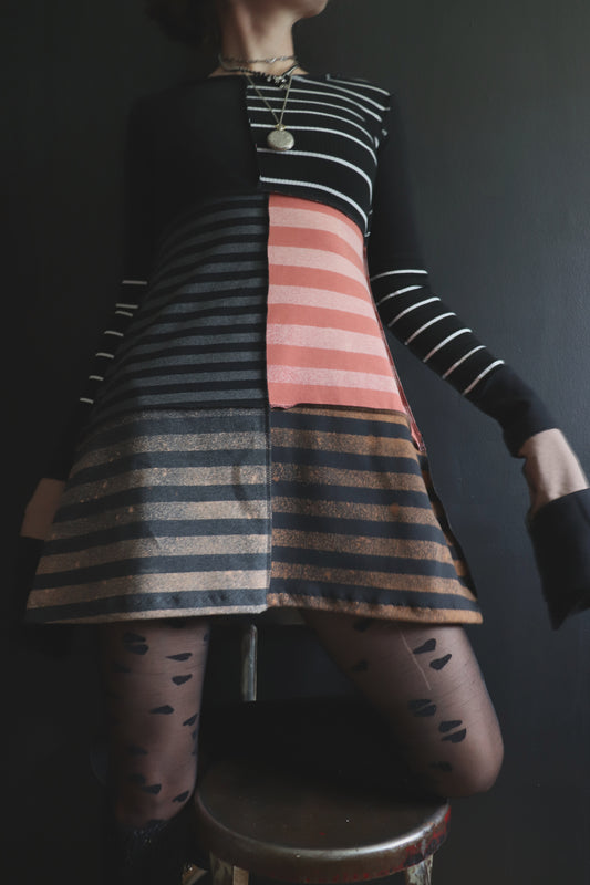 OnlyShadowsAhead (S, XL) Mod Mini Dress Long Sleeves Harvest Stripe