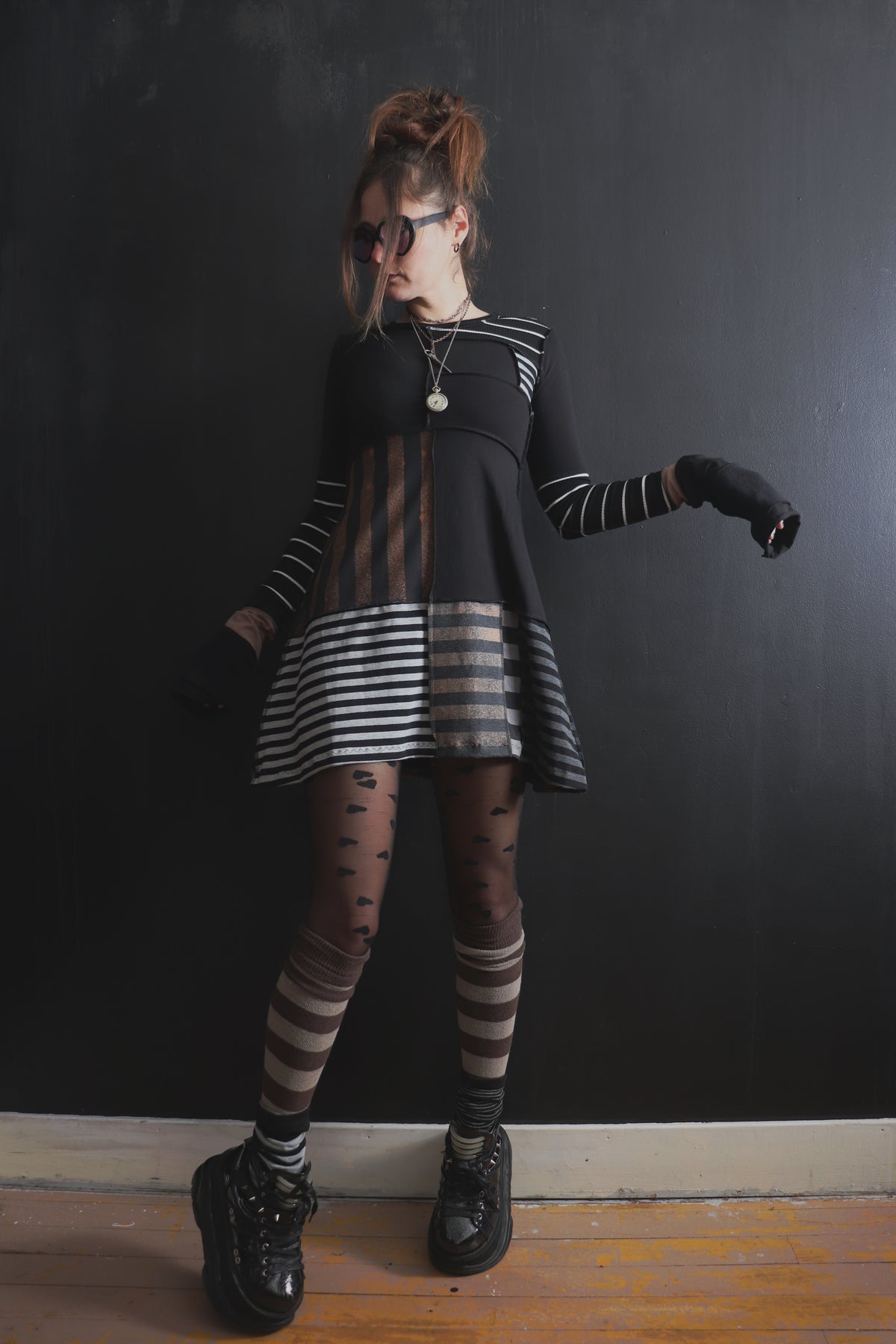 InThPaperTodayTalesOfWarAndOfWaste (S) Mod Mini Dress Long Sleeves Stripe Mix