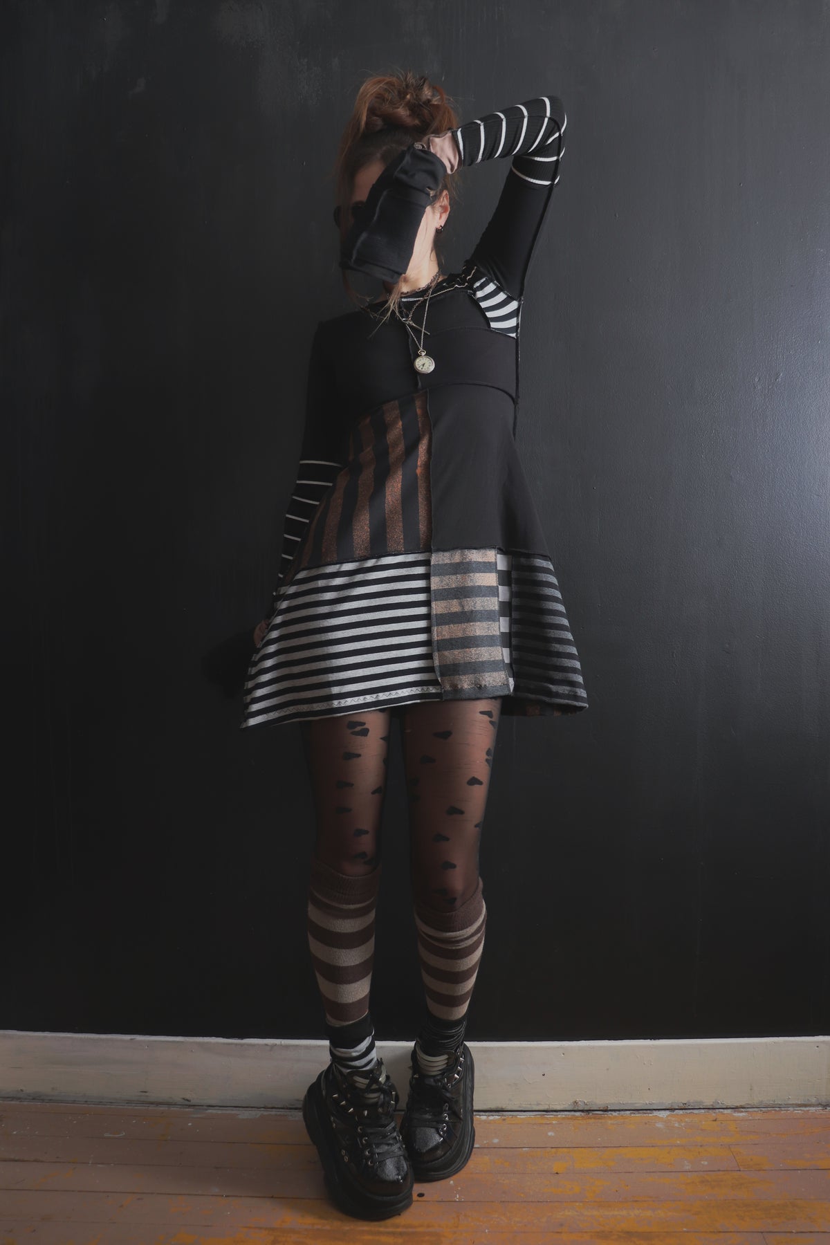 InThPaperTodayTalesOfWarAndOfWaste (S) Mod Mini Dress Long Sleeves Stripe Mix