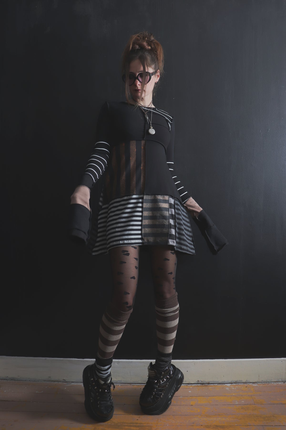 InThPaperTodayTalesOfWarAndOfWaste (S) Mod Mini Dress Long Sleeves Stripe Mix